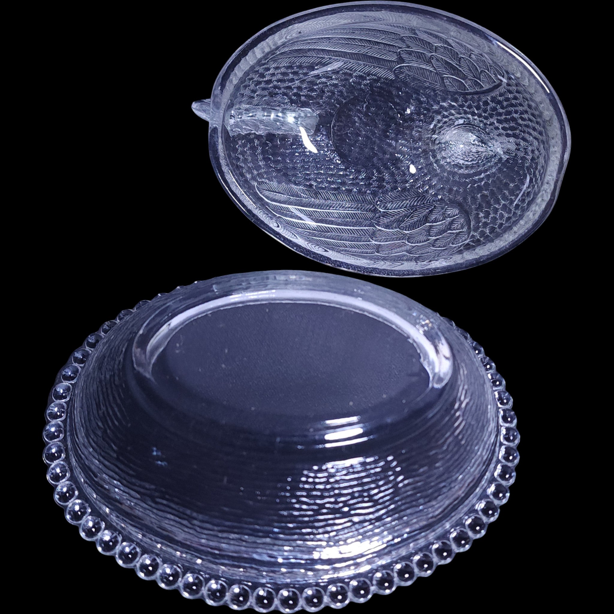 Vintage Indiana Clear Pressed Glass Hen on Nest Covered Dish