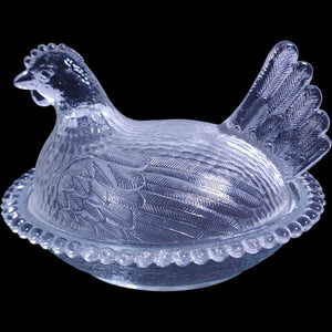 Vintage Indiana Clear Pressed Glass Hen on Nest Covered Dish