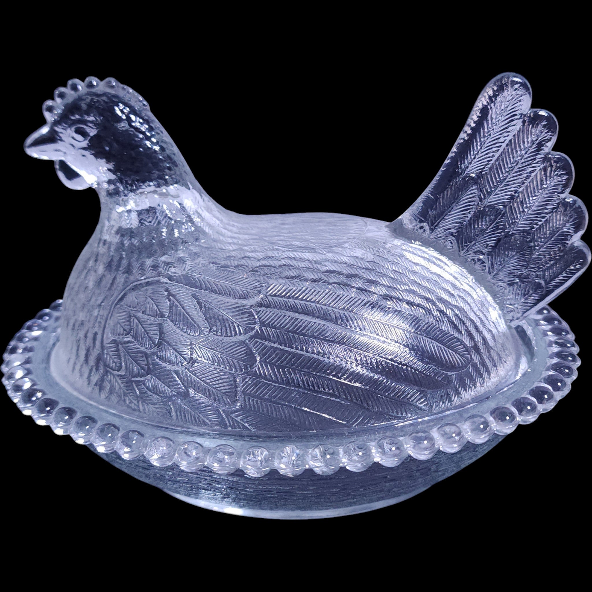 Vintage Indiana Clear Pressed Glass Hen on Nest Covered Dish