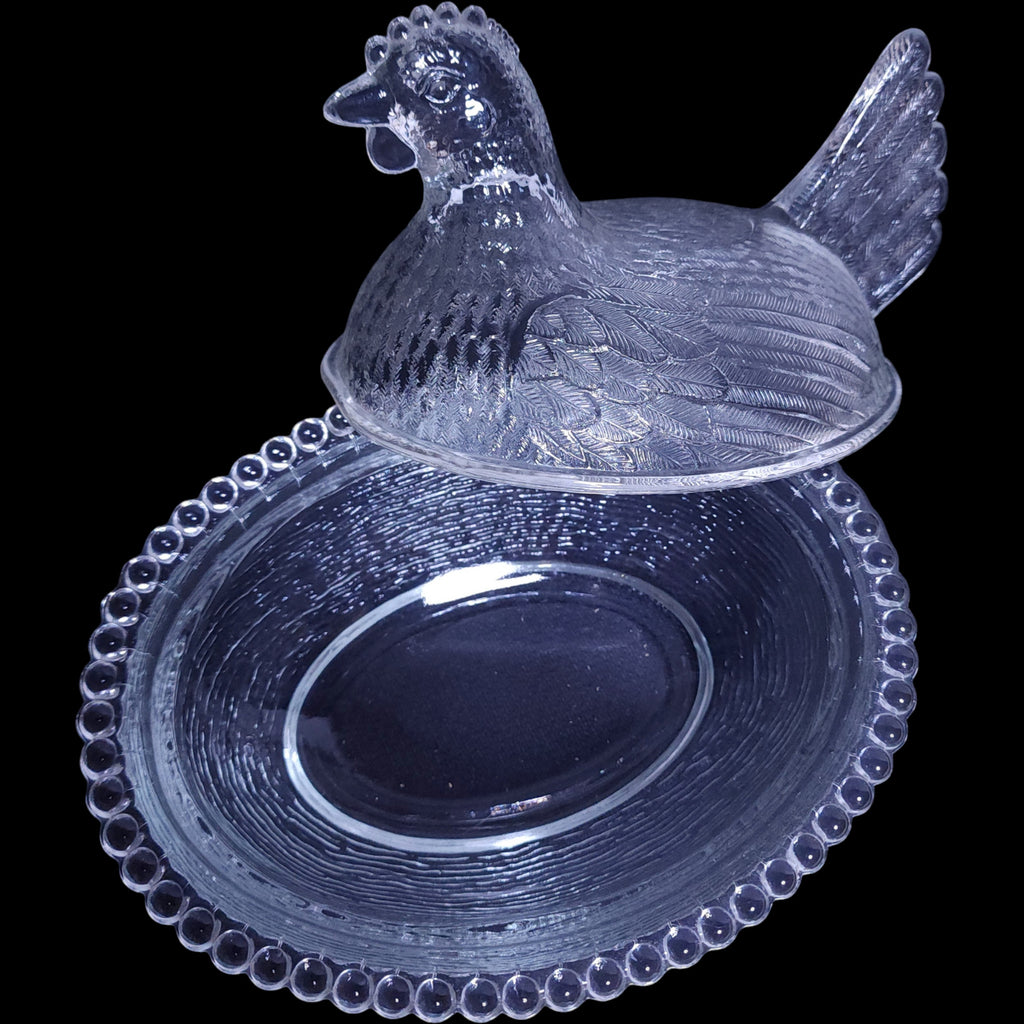 Vintage Indiana Clear Pressed Glass Hen on Nest Covered Dish