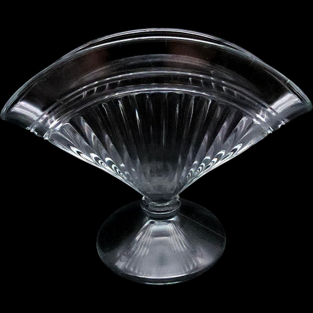 Vintage Clear Pressed Glass Pedestal Fan Vase, Ribbed Art Deco Style