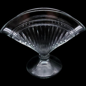 Vintage Clear Pressed Glass Pedestal Fan Vase, Ribbed Art Deco Style