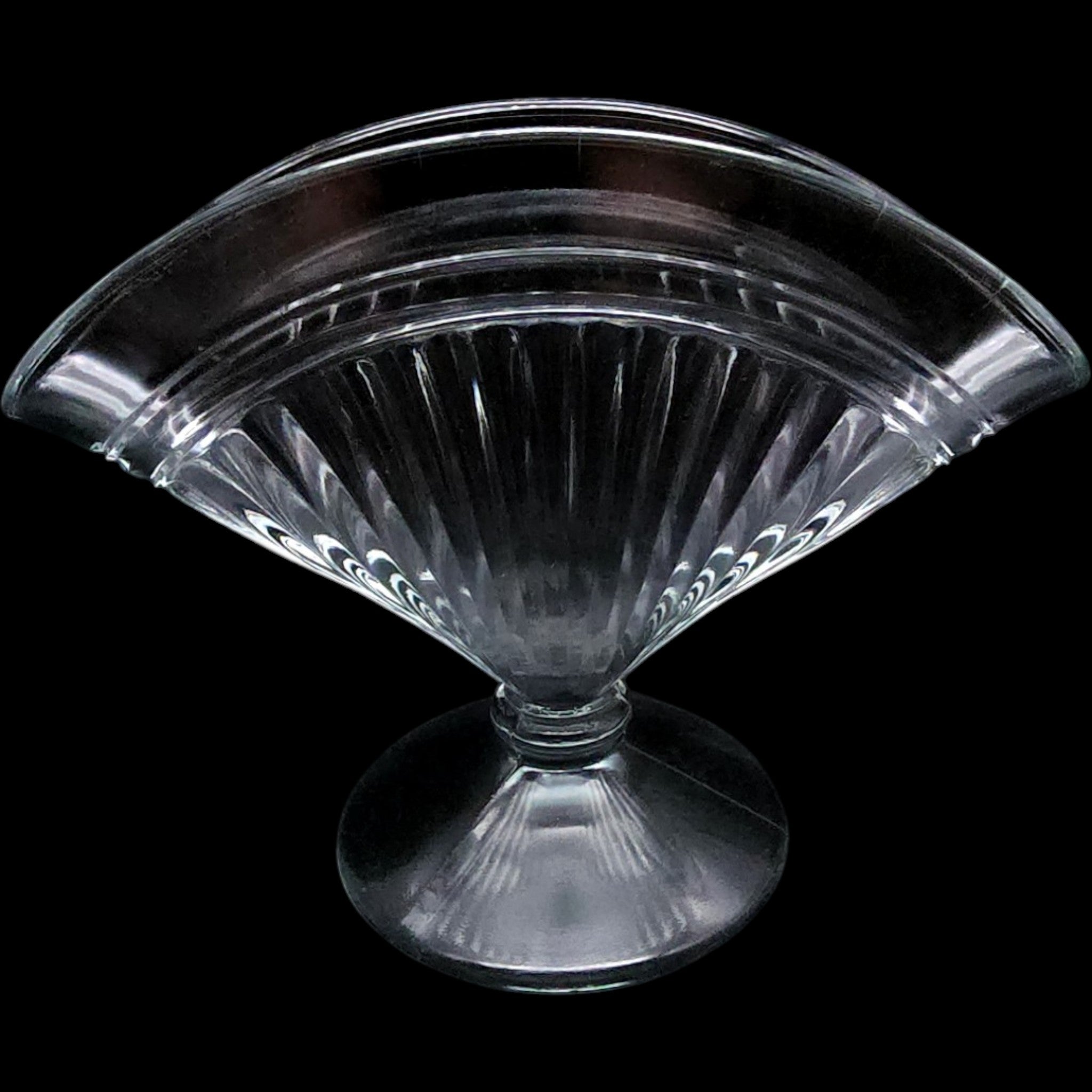 Vintage Clear Pressed Glass Pedestal Fan Vase, Ribbed Art Deco Style