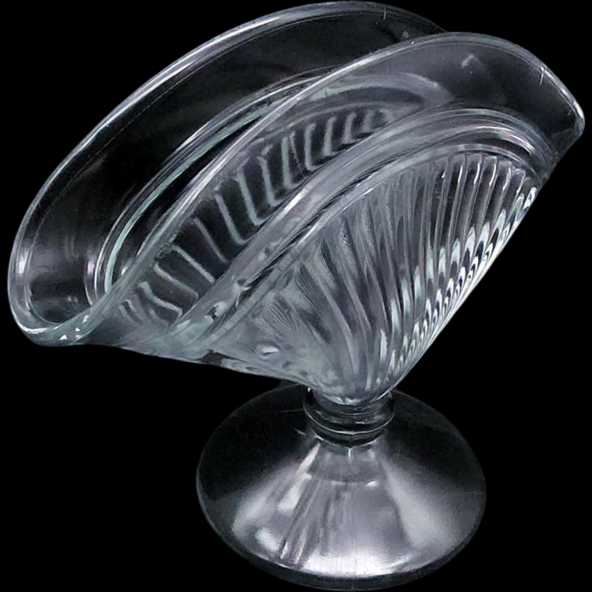 Vintage Clear Pressed Glass Pedestal Fan Vase, Ribbed Art Deco Style
