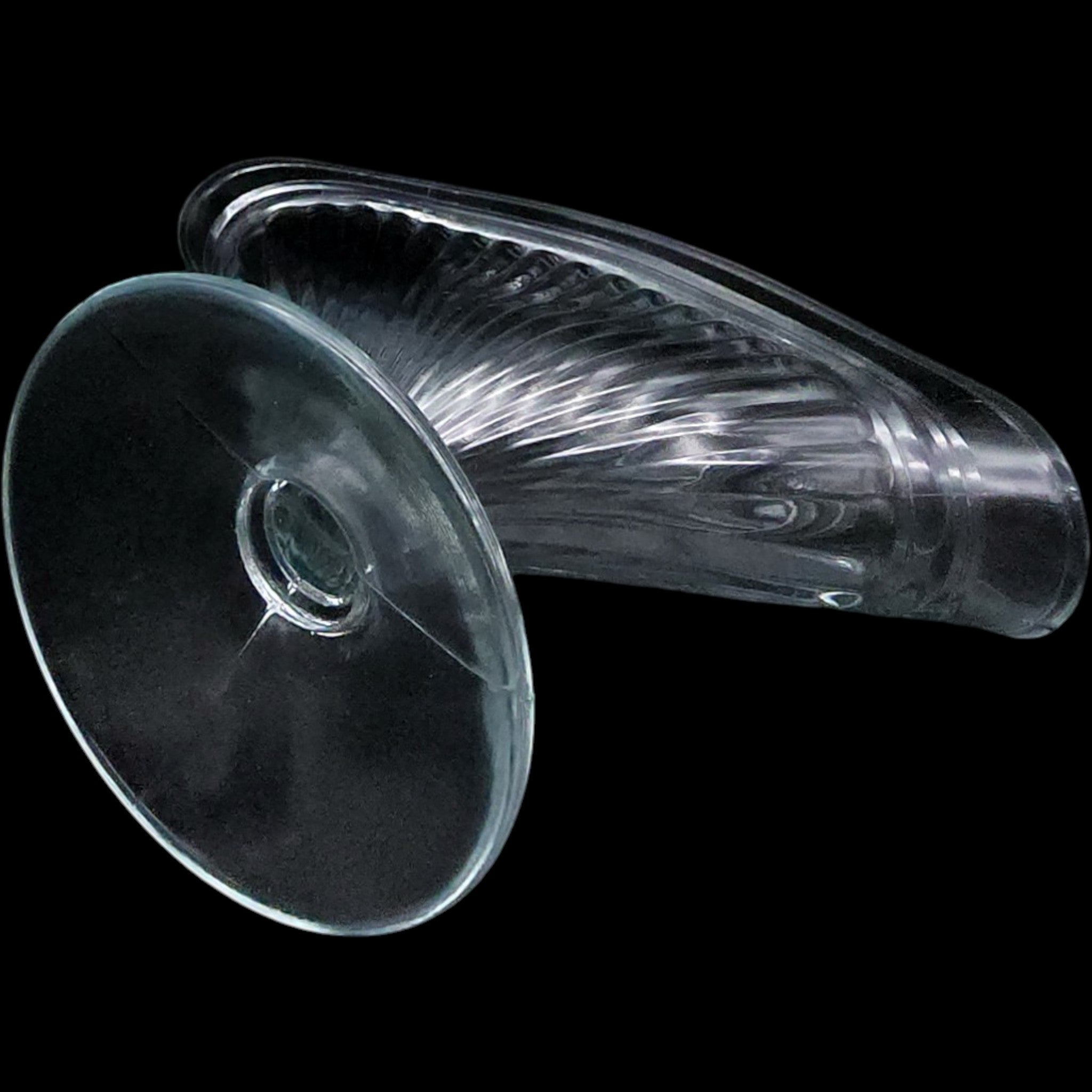 Vintage Clear Pressed Glass Pedestal Fan Vase, Ribbed Art Deco Style