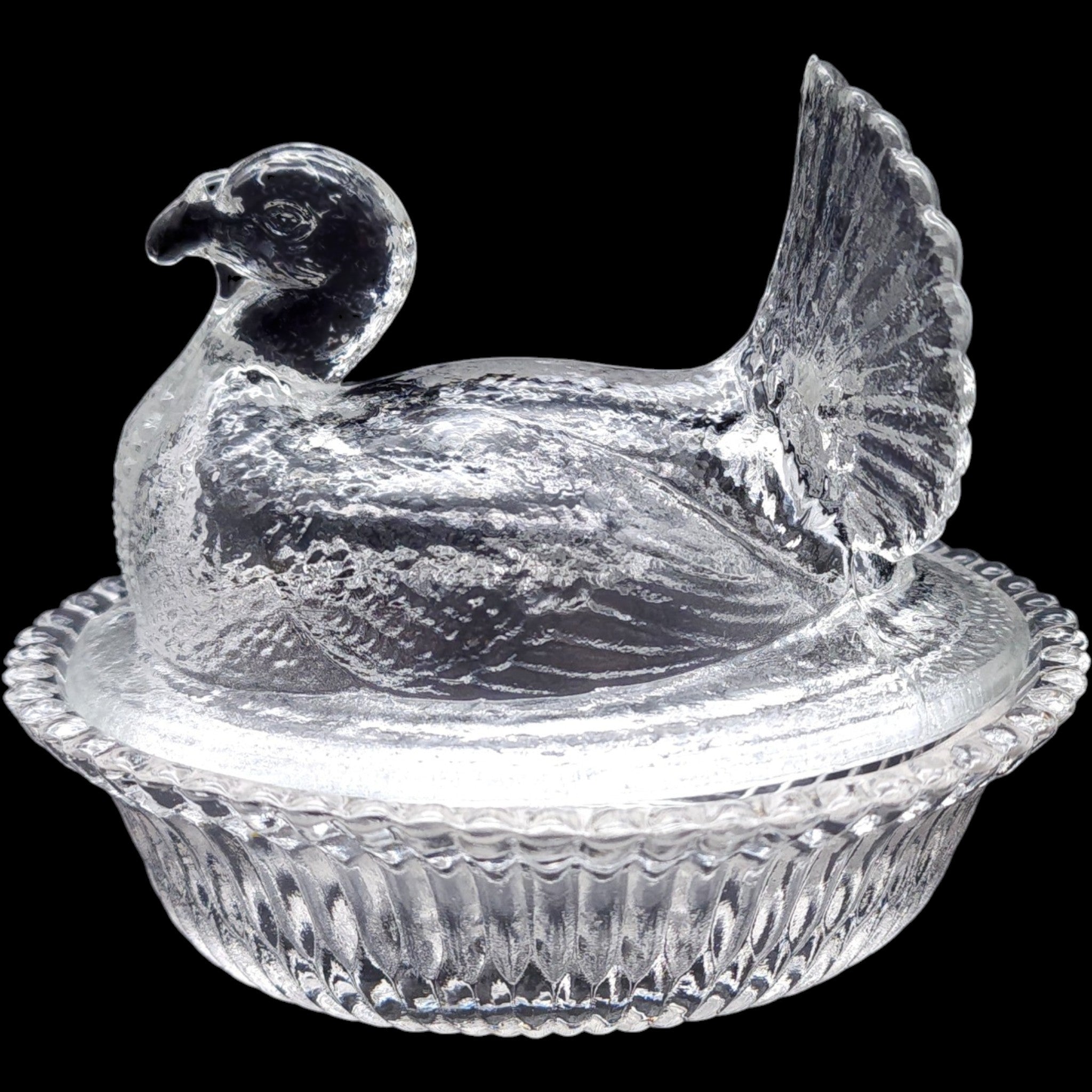 Vintage Clear Pressed Glass Turkey Covered Candy Dish Thanksgiving Decor