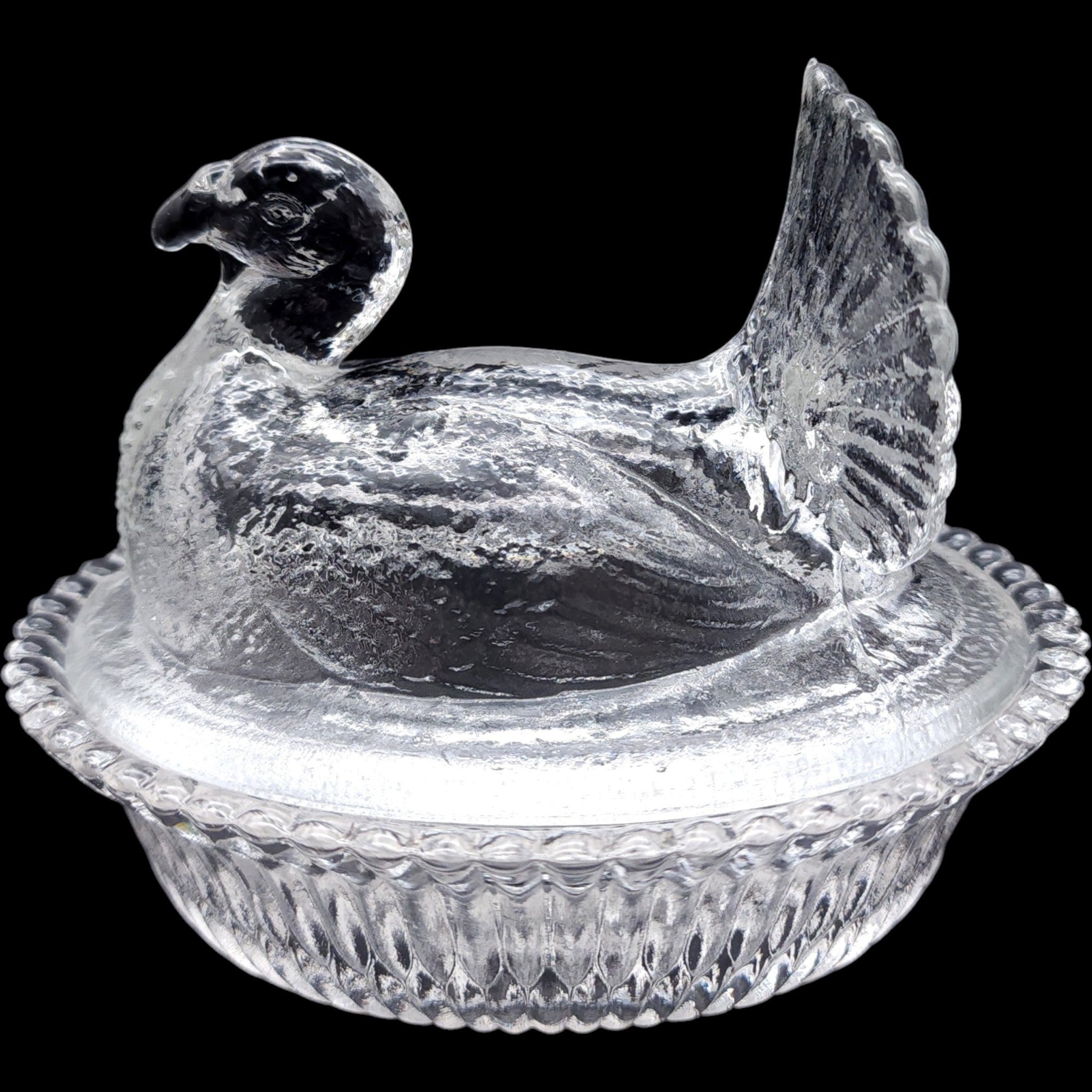 Vintage Clear Pressed Glass Turkey Covered Candy Dish Thanksgiving Decor