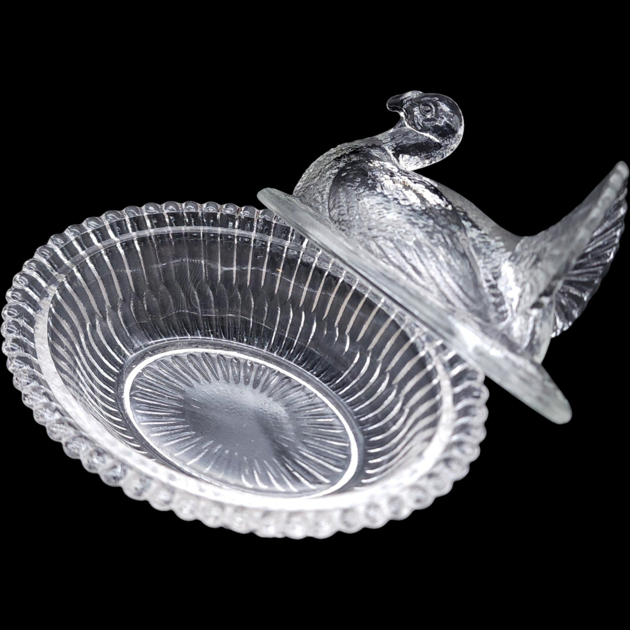 Vintage Clear Pressed Glass Turkey Covered Candy Dish Thanksgiving Decor