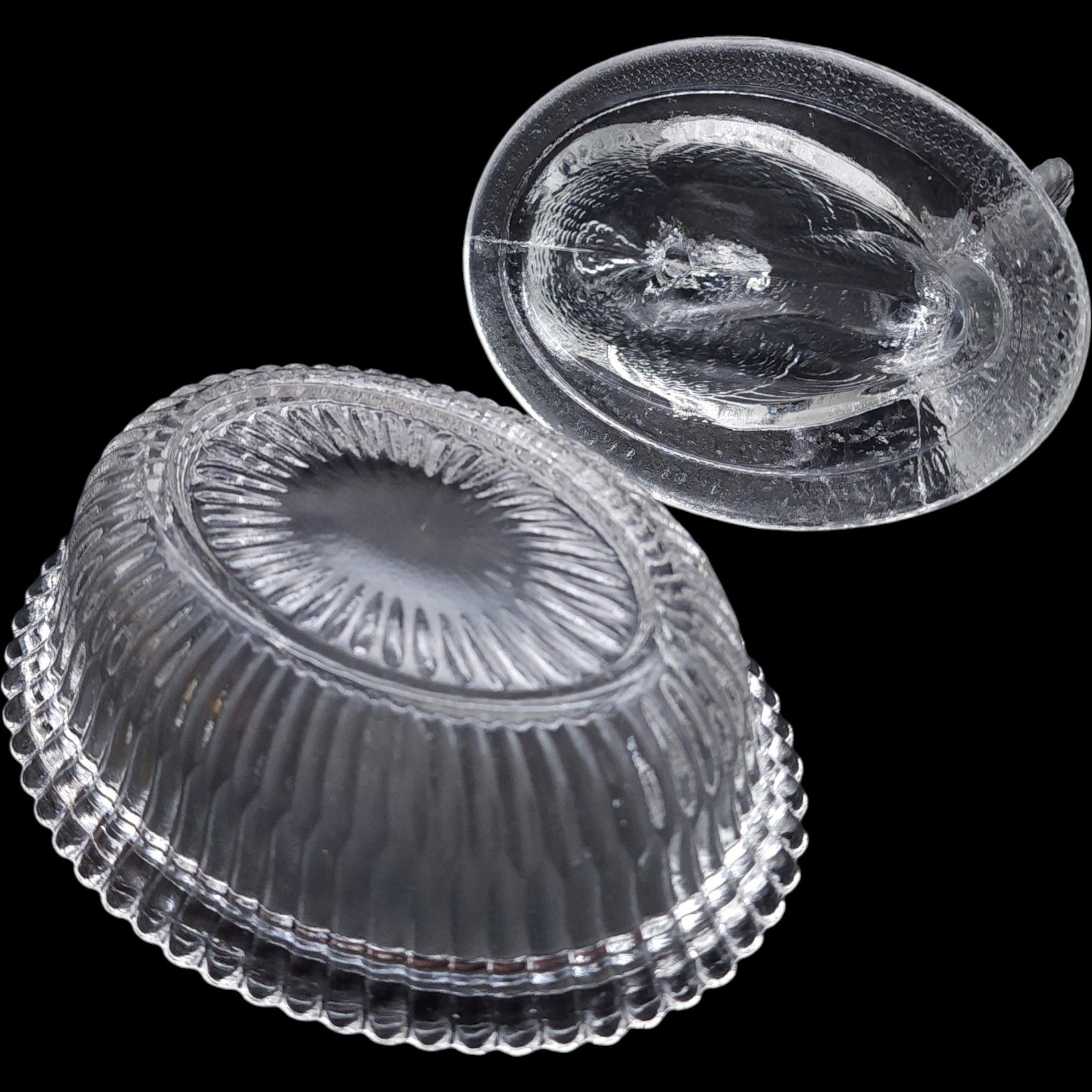 Vintage Clear Pressed Glass Turkey Covered Candy Dish Thanksgiving Decor