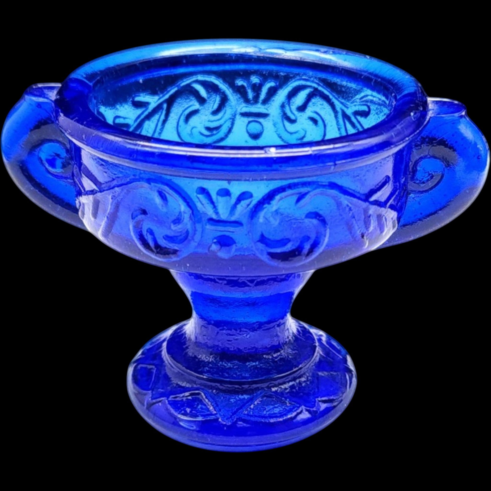 Antique Cobalt Blue Glass Pedestal Urn Open Salt Cellar Dip Dish