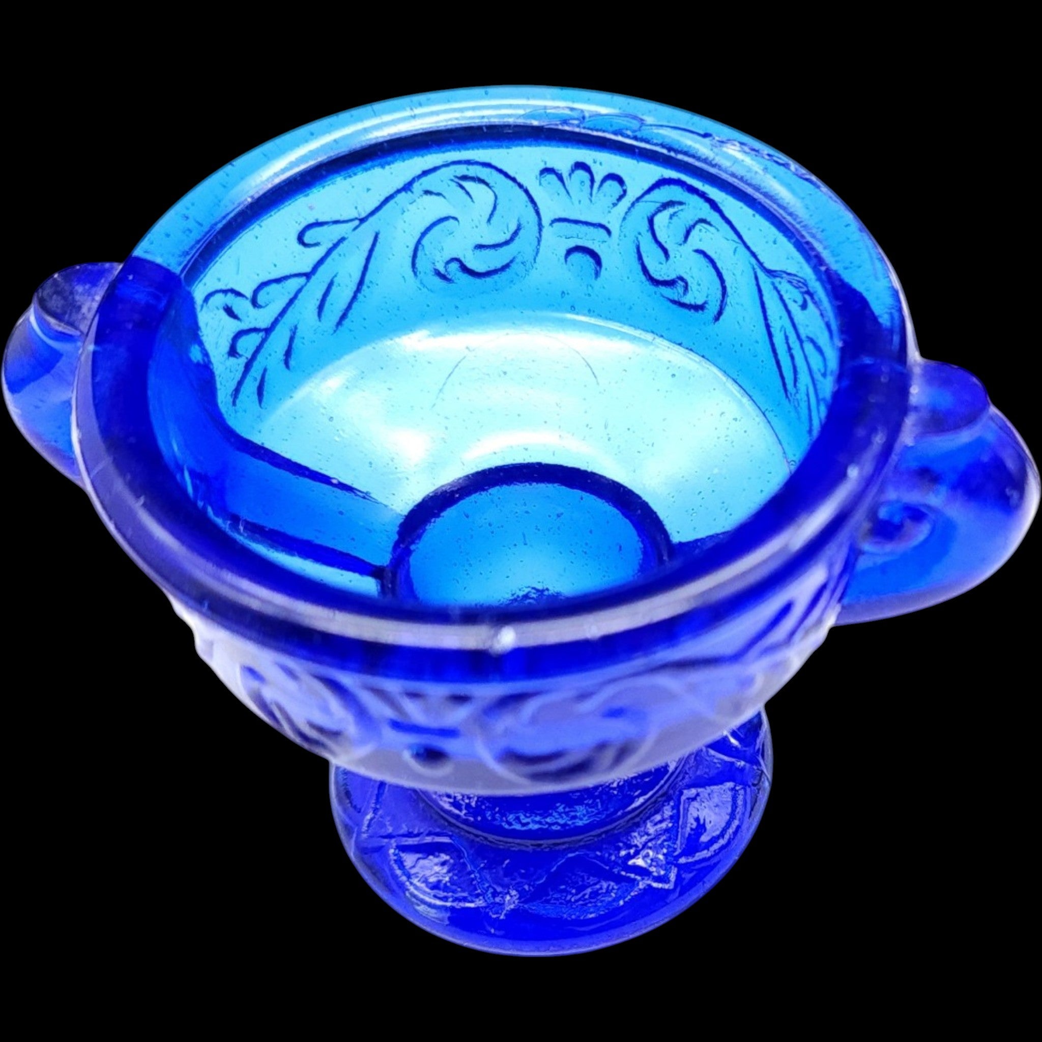 Antique Cobalt Blue Glass Pedestal Urn Open Salt Cellar Dip Dish