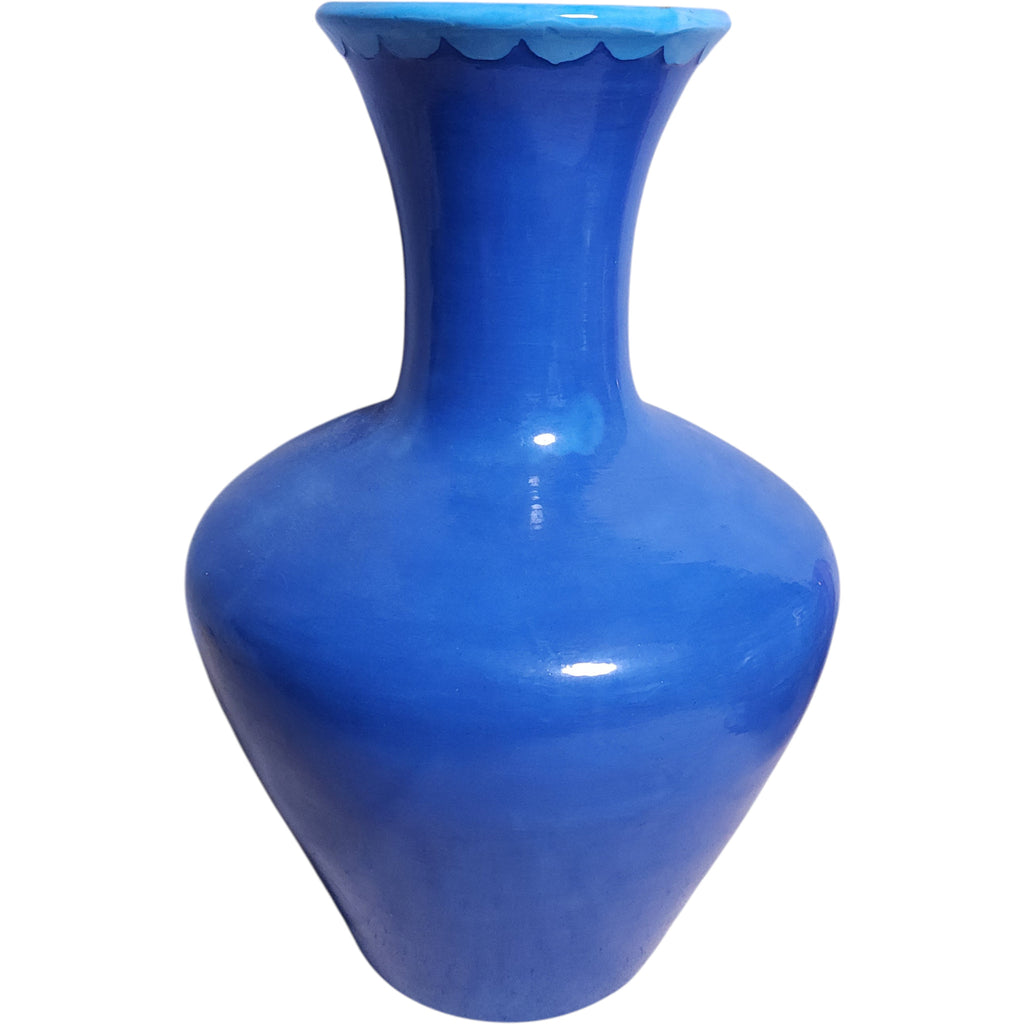 15" Cramer Mold Cobalt Blue Ceramic Vase Hand Painted Floral Motif