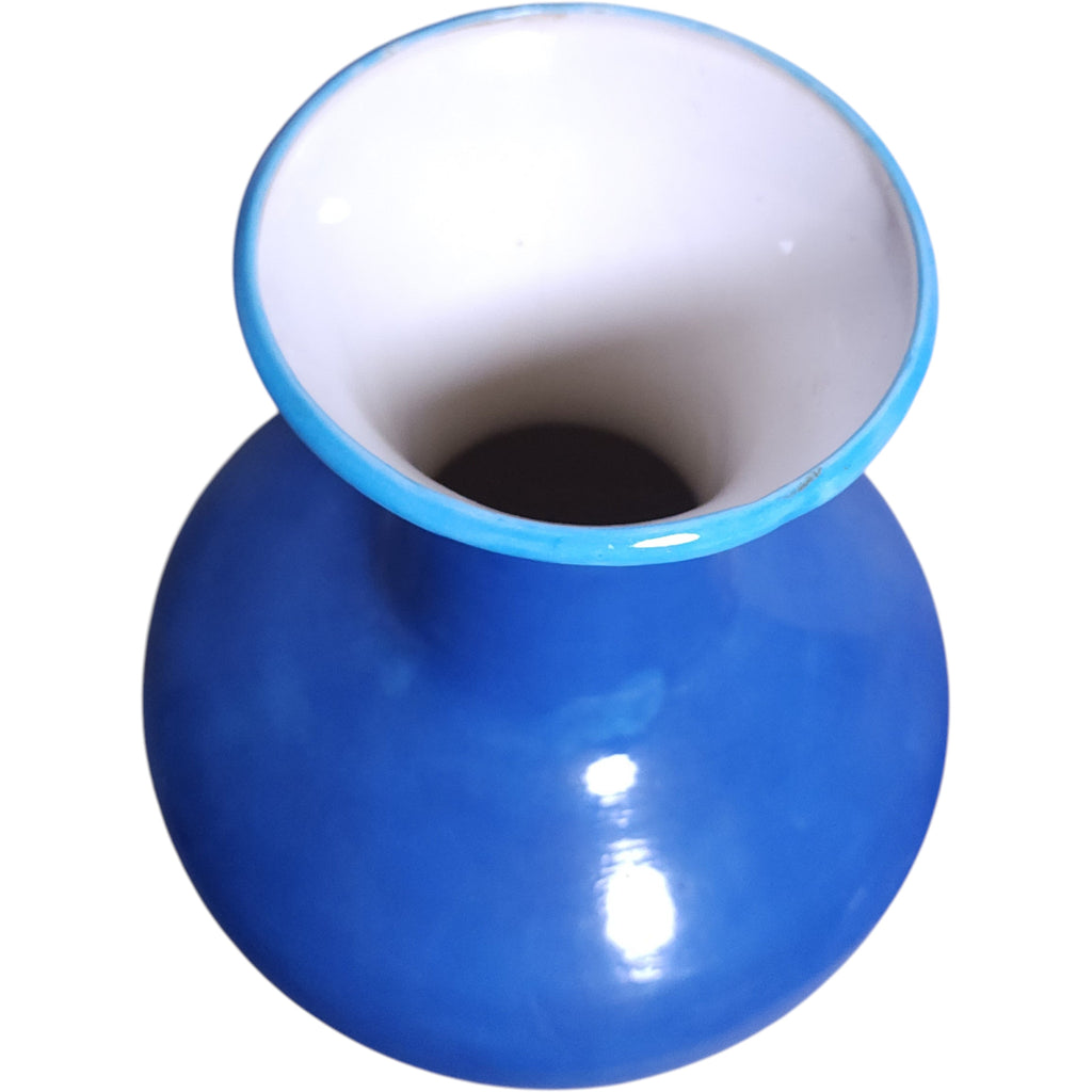 15" Cramer Mold Cobalt Blue Ceramic Vase Hand Painted Floral Motif