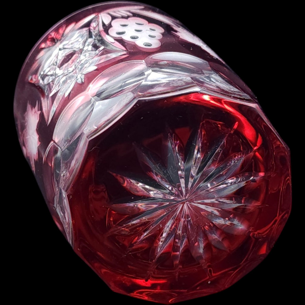 Vintage Cranberry Cut to Clear Monogrammed Crystal Tumbler