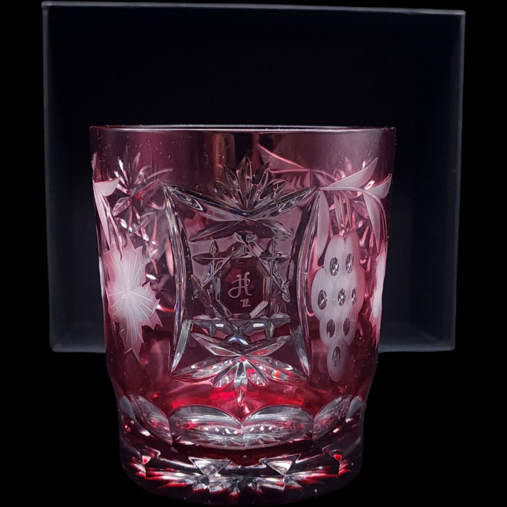 Vintage Cranberry Cut to Clear Monogrammed Crystal Tumbler