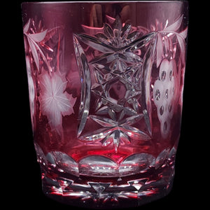 Vintage Cranberry Cut to Clear Monogrammed Crystal Tumbler