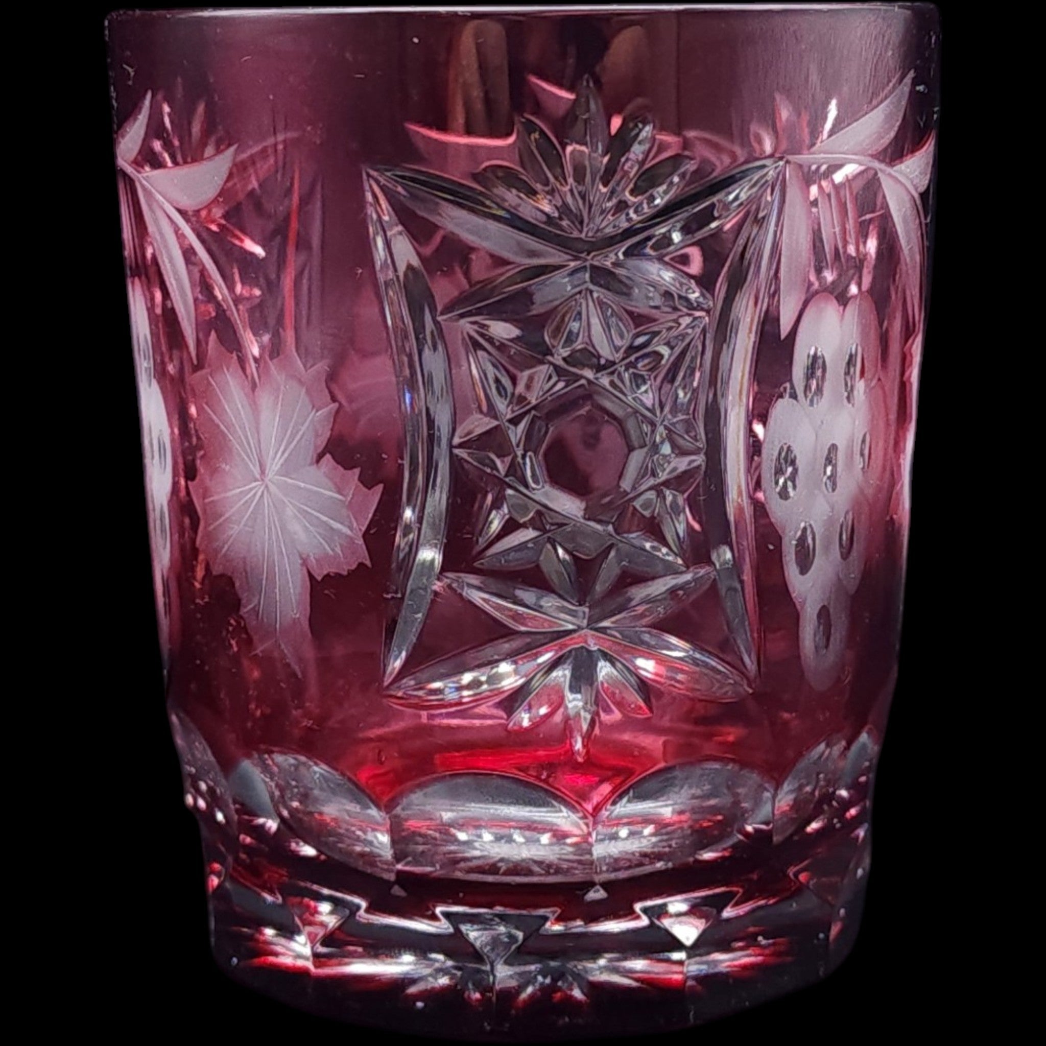 Vintage Cranberry Cut to Clear Monogrammed Crystal Tumbler