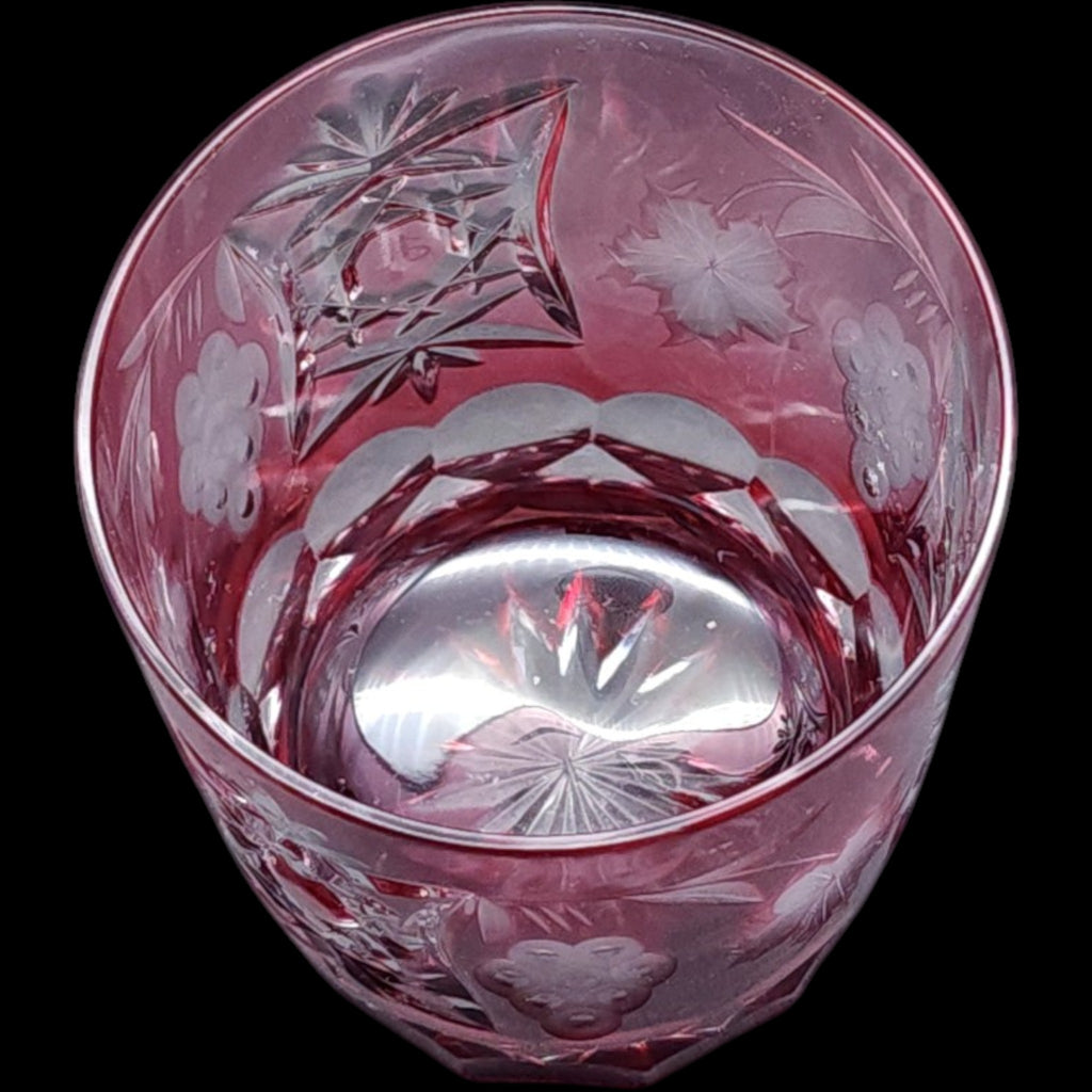 Vintage Cranberry Cut to Clear Monogrammed Crystal Tumbler
