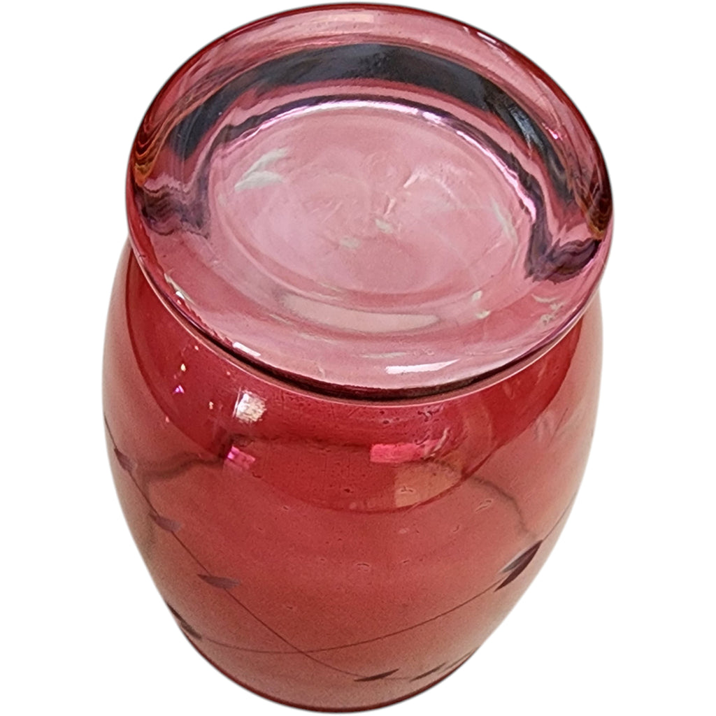 Vintage Cranberry Glass Etched Floral Tumbler