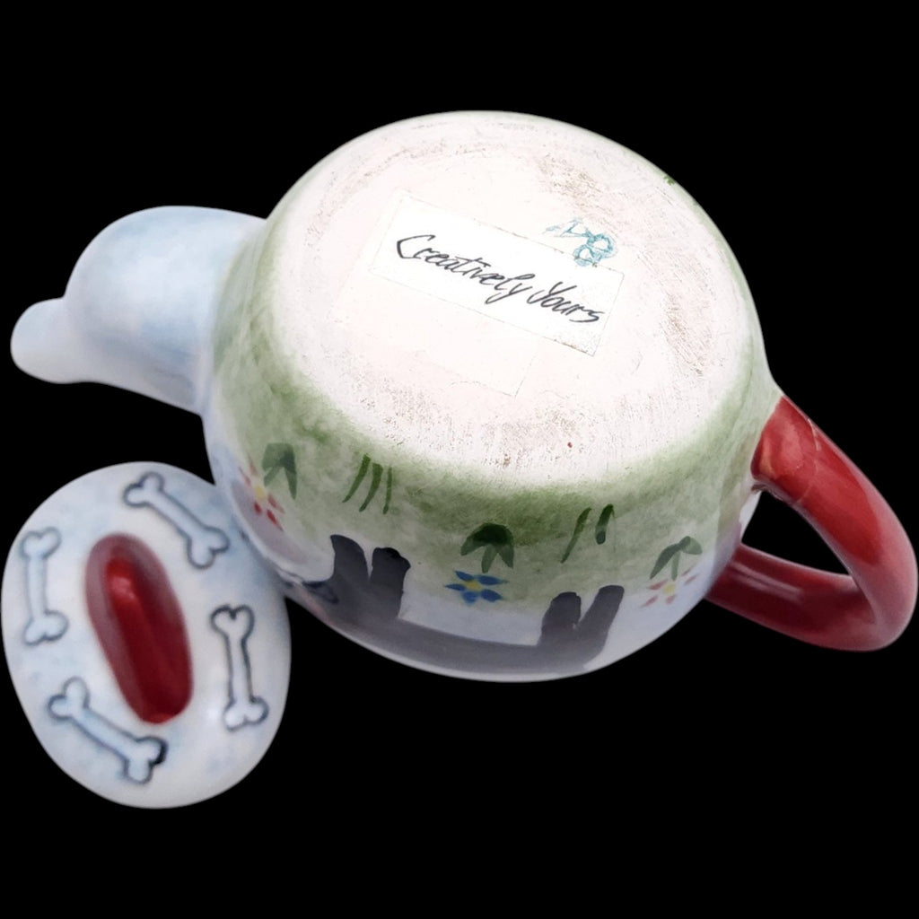 Vintage Creatively Yours Hand Painted Dog Teapot Woof Woof Bones