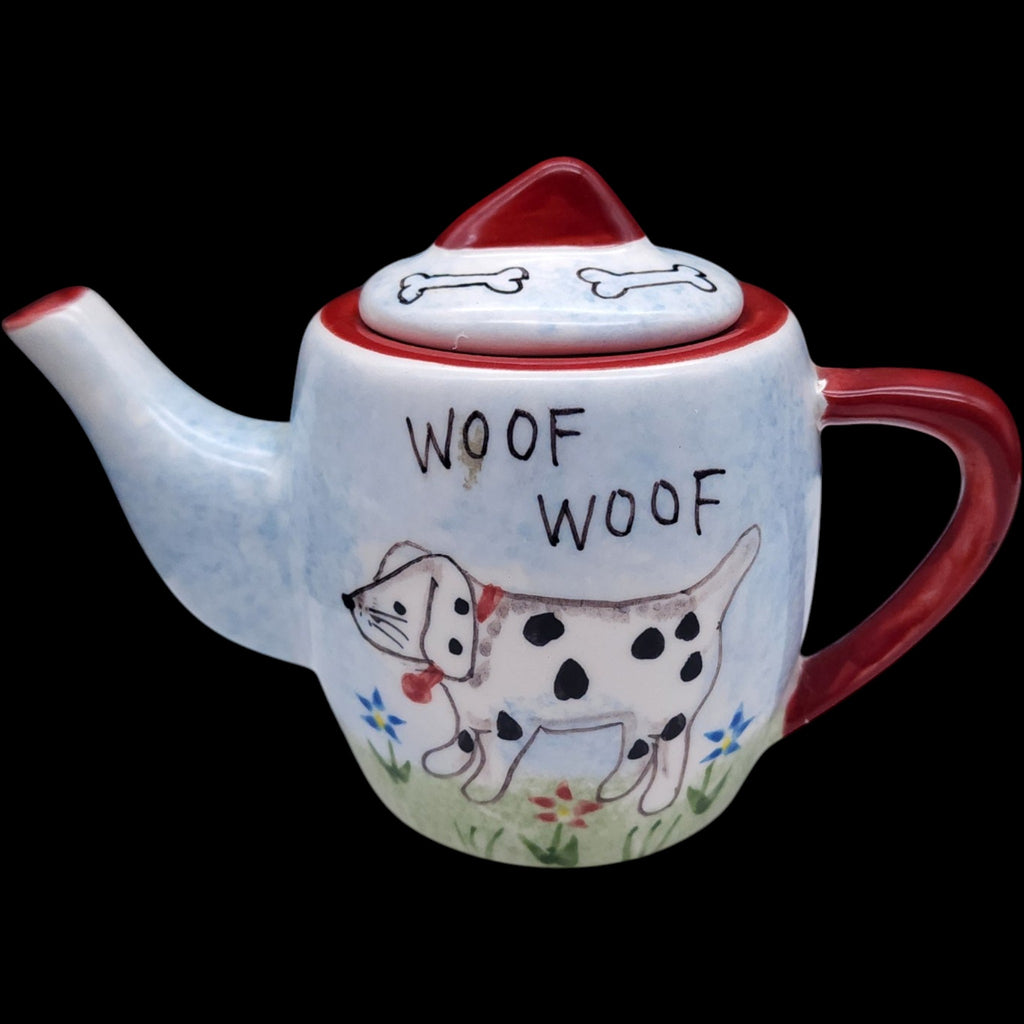 Vintage Creatively Yours Hand Painted Dog Teapot Woof Woof Bones