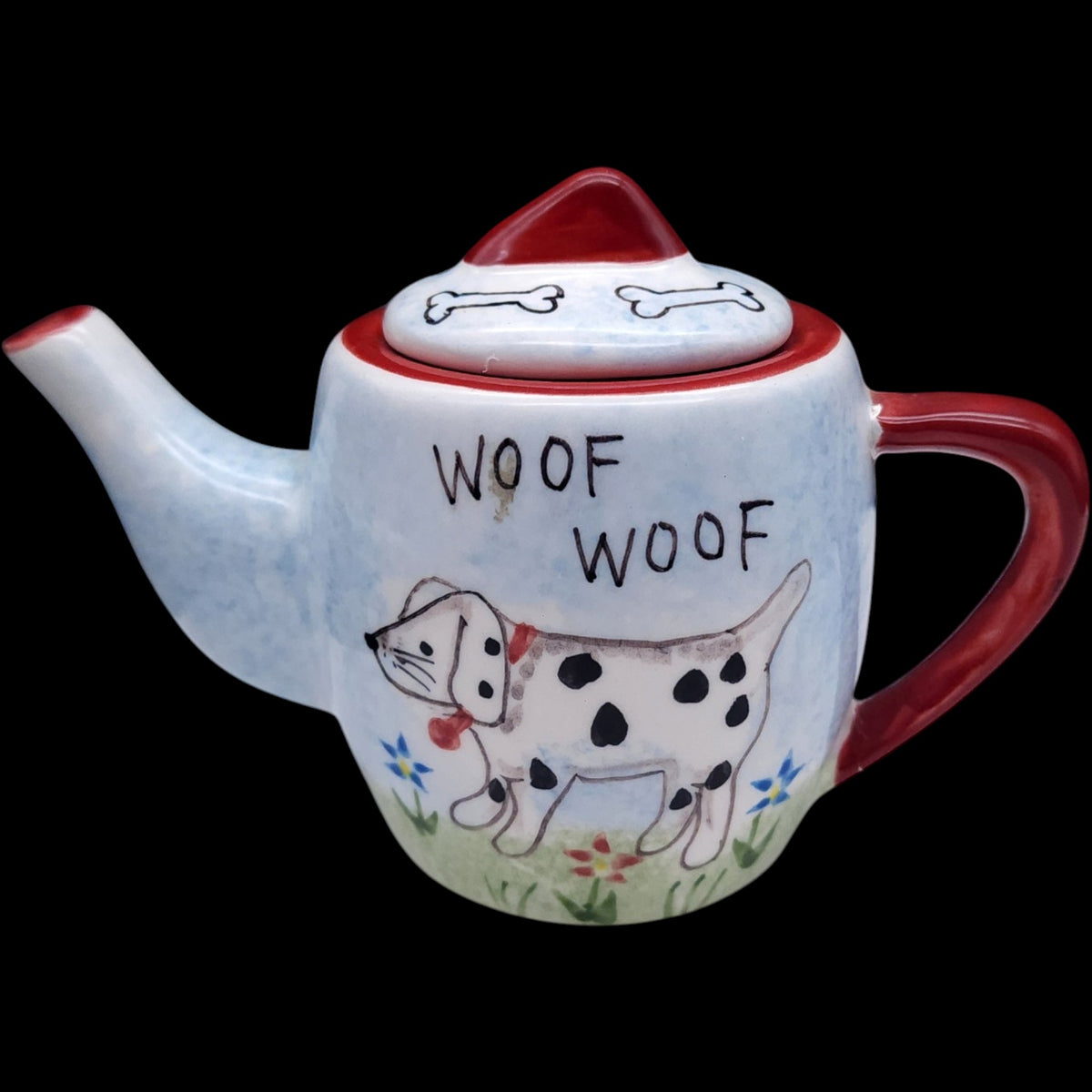 Vintage Creatively Yours Hand Painted Dog Teapot Woof Woof Bones
