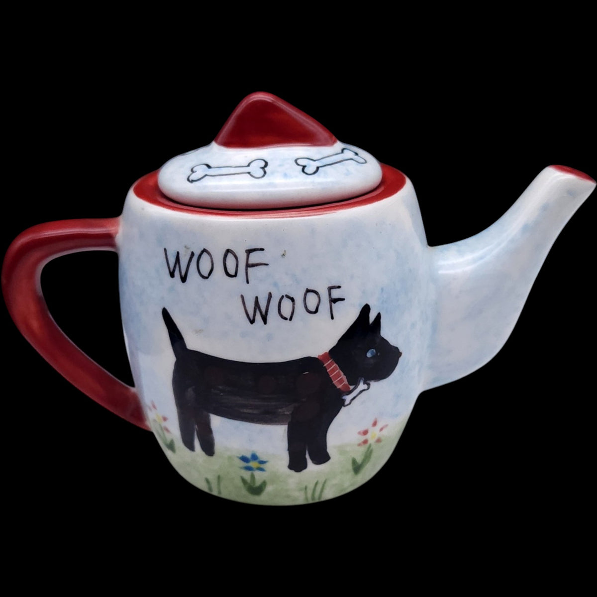 Vintage Creatively Yours Hand Painted Dog Teapot Woof Woof Bones