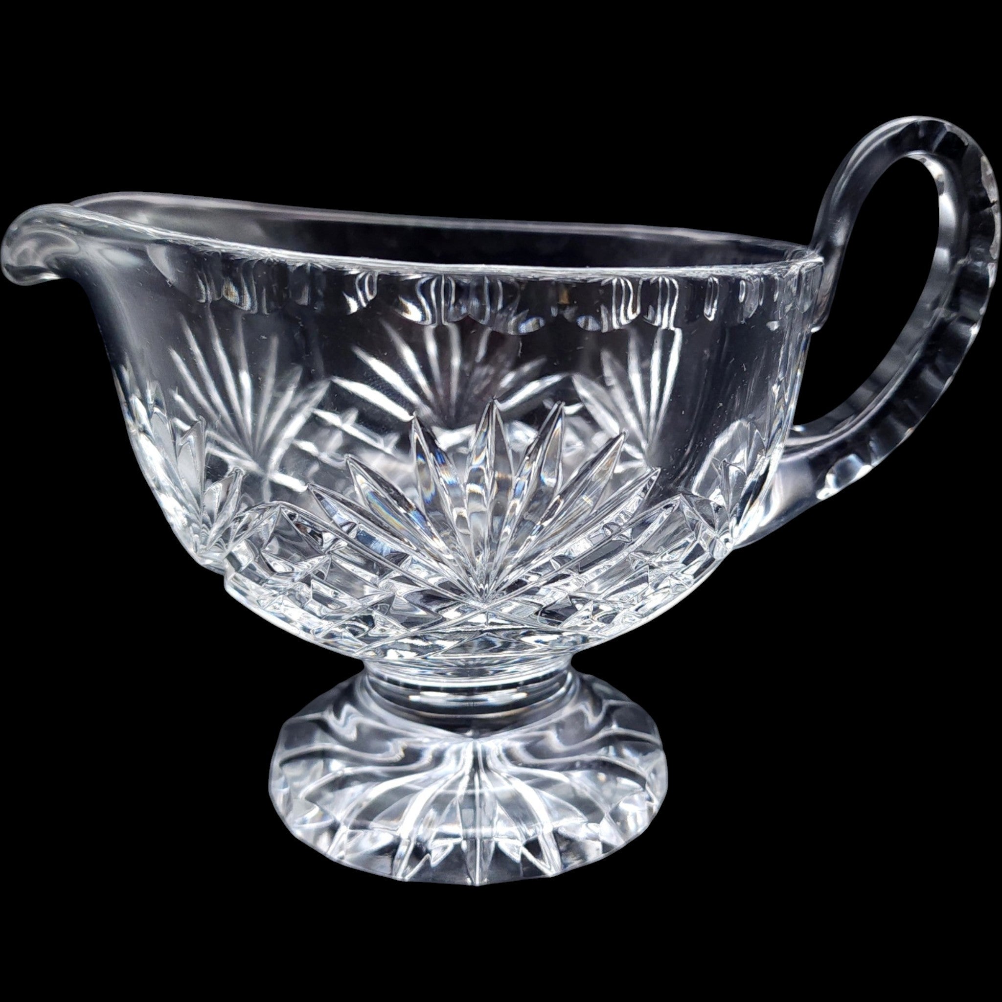 Vintage Crystal Clear Industries Cut Glass Sauce Gravy Boat