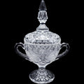 Avitra Crystal Etched Floral Covered Sugar Bowl Jar with Lid Cut Glass
