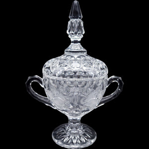 Avitra Crystal Etched Floral Covered Sugar Bowl Jar with Lid Cut Glass