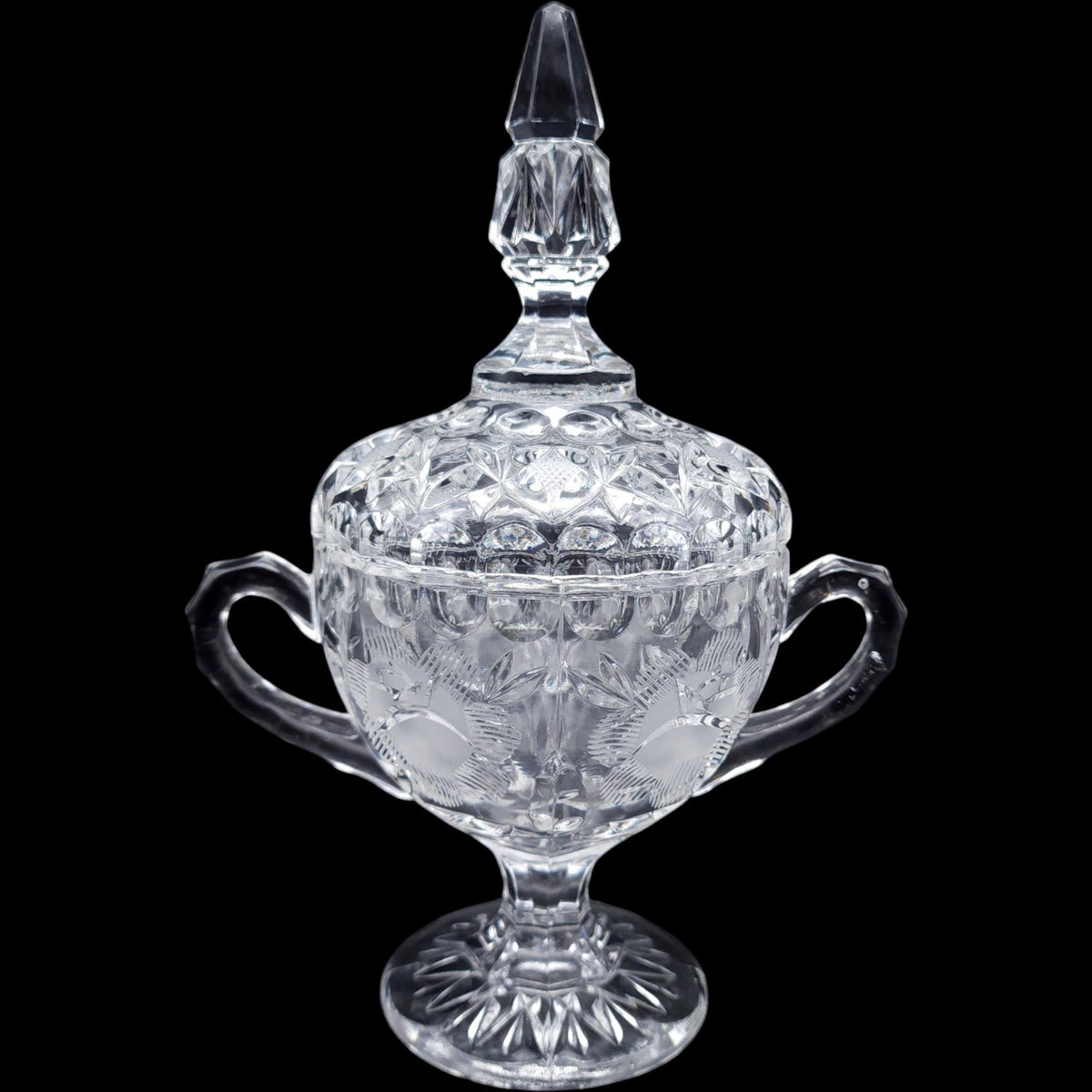 Avitra Crystal Etched Floral Covered Sugar Bowl Jar with Lid Cut Glass