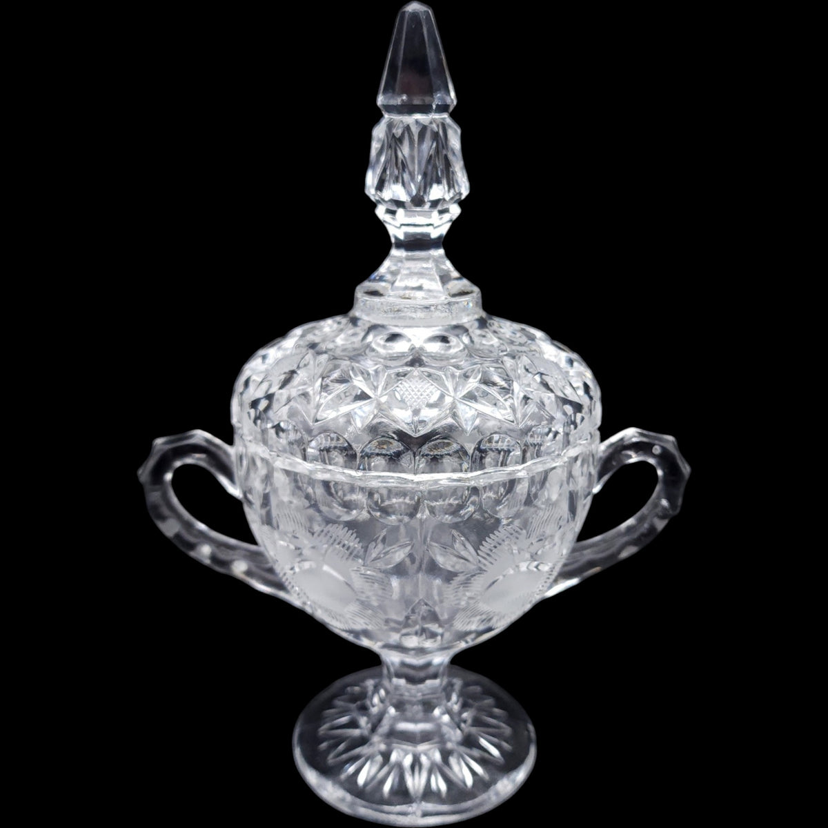 Avitra Crystal Etched Floral Covered Sugar Bowl Jar with Lid Cut Glass