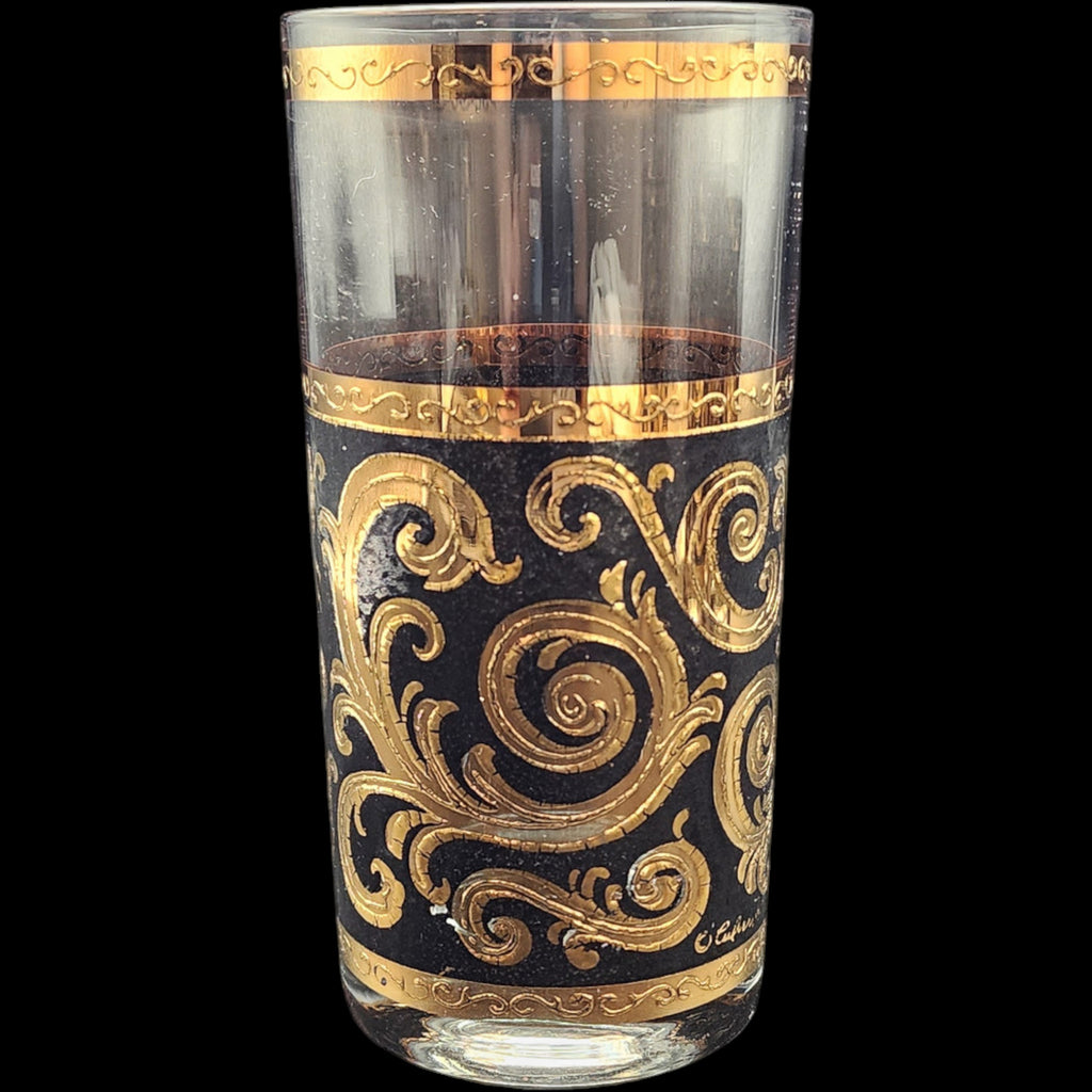 Vintage Culver Toledo 22kt Gold & Black Highball Glasses Set of 6