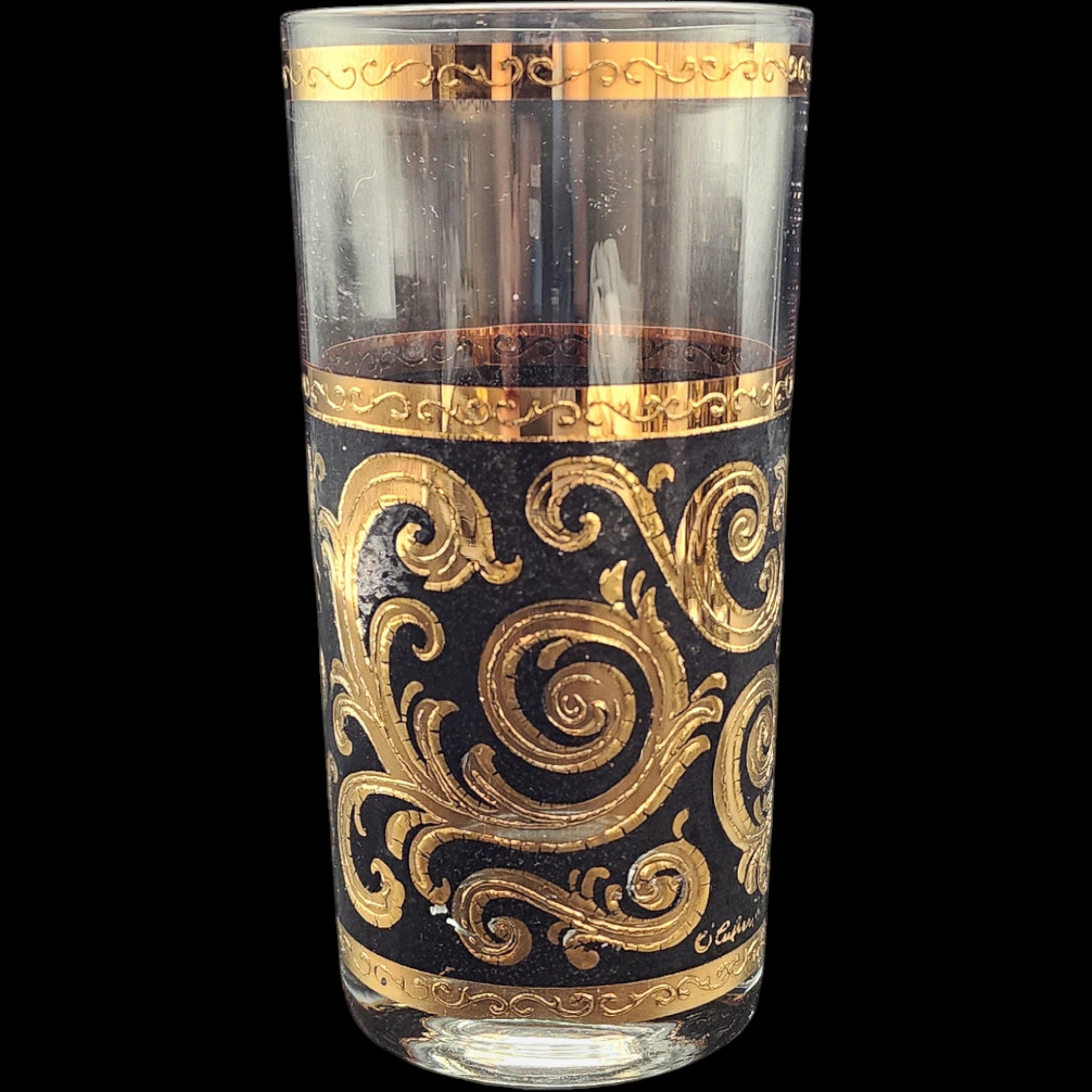 Vintage Culver Toledo 22kt Gold & Black Highball Glasses Set of 6