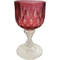 Vintage Cut Cranberry Glass Water Goblet with Clear Baluster Stem, 5.875