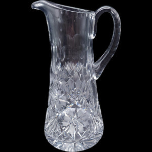 Vintage Cut Crystal Beverage Pitcher with Starburst and Floral Motif