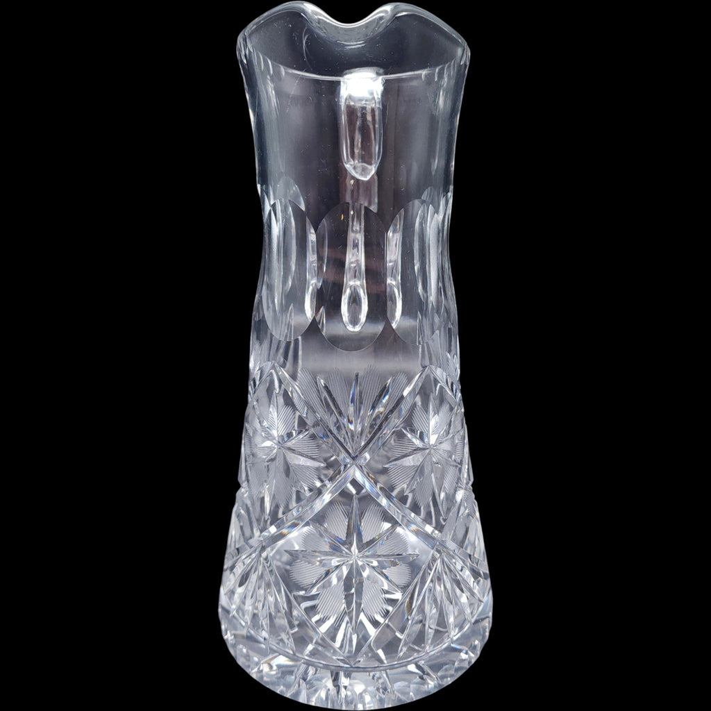 Vintage Cut Crystal Beverage Pitcher with Starburst and Floral Motif