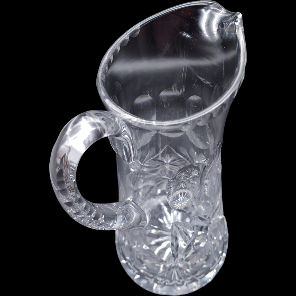 Vintage Cut Crystal Beverage Pitcher with Starburst and Floral Motif