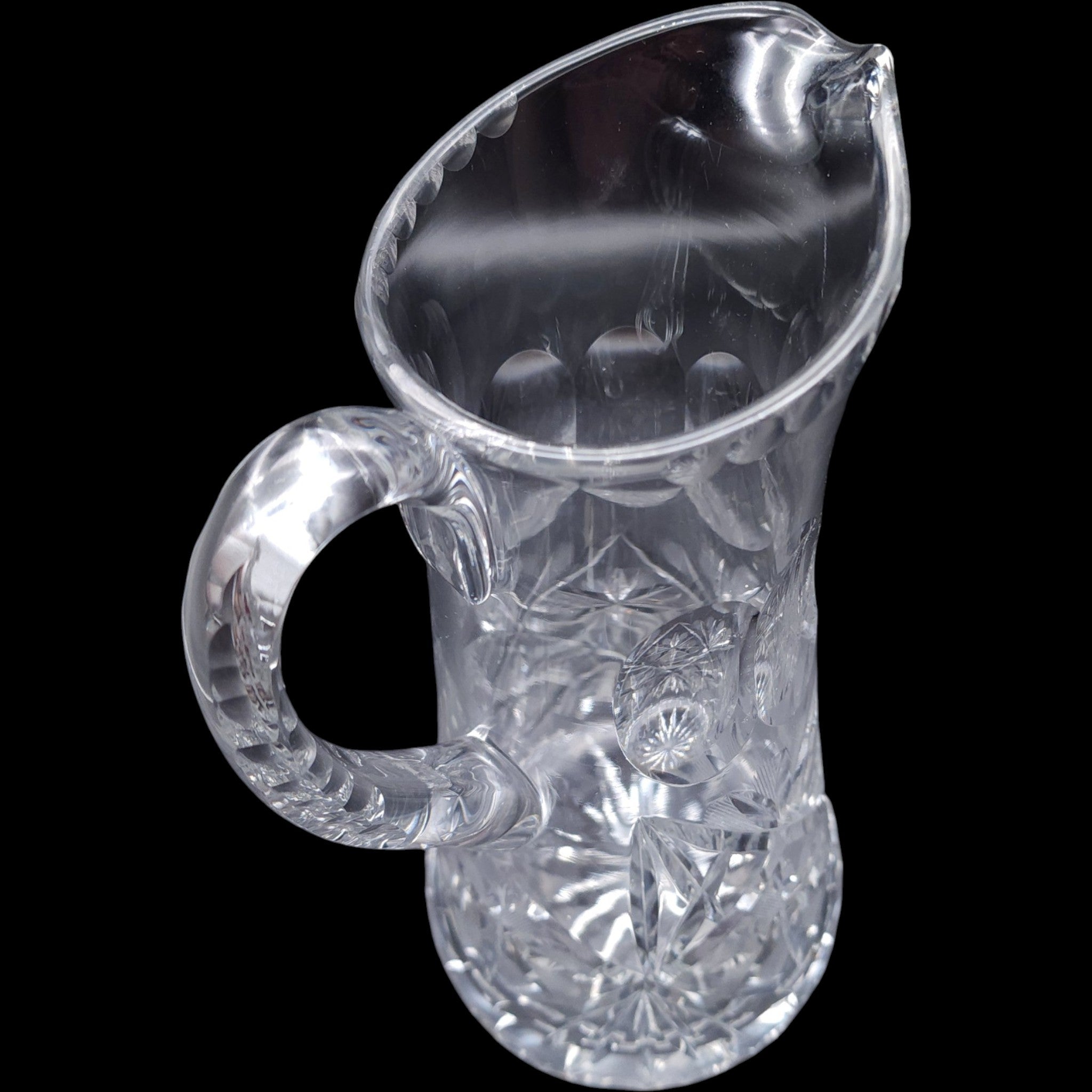 Vintage Cut Crystal Beverage Pitcher with Starburst and Floral Motif
