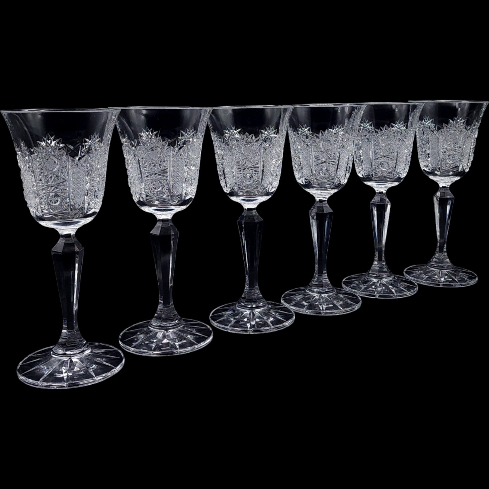 Vintage Cut Crystal Cordial Wine Glasses Set of 6