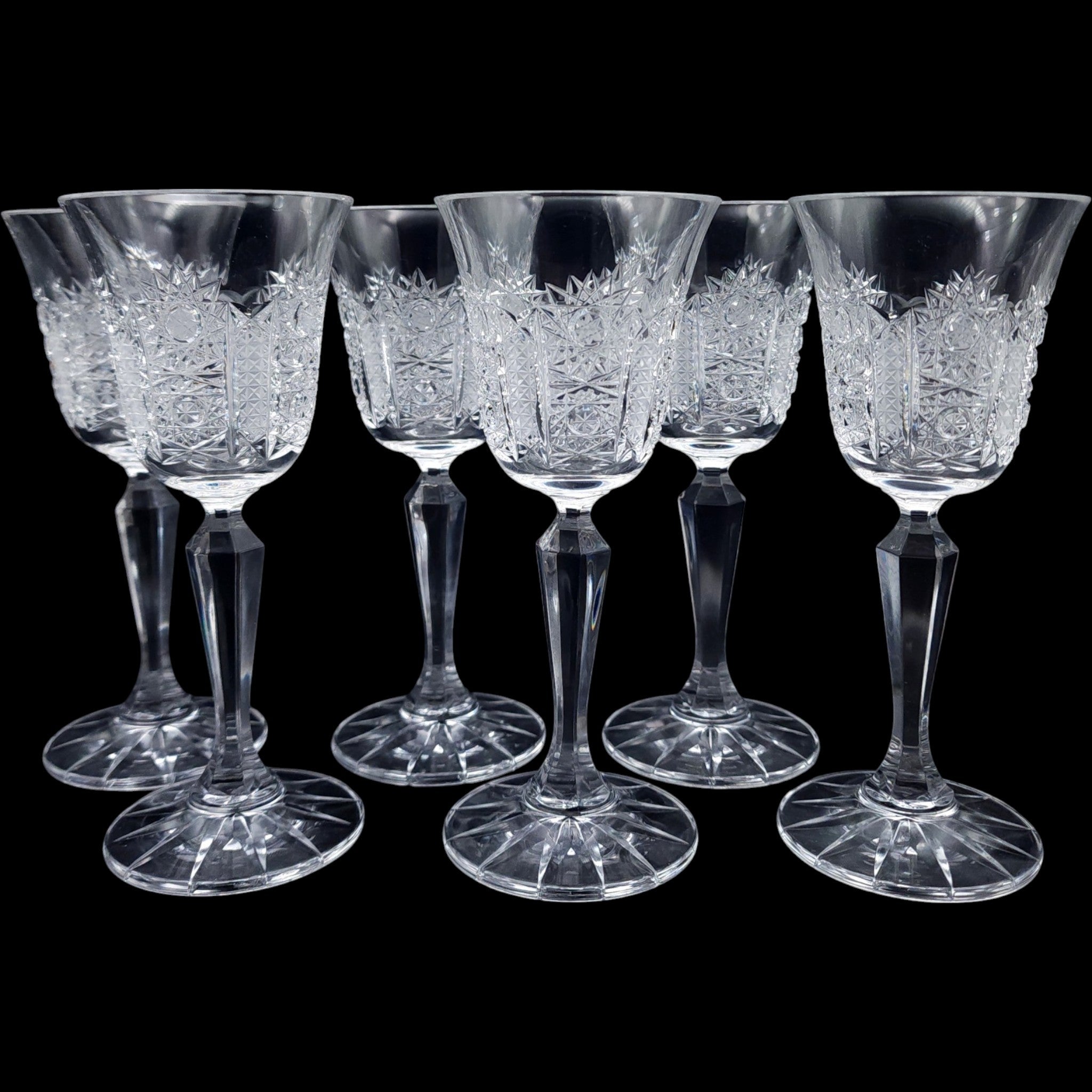Vintage Cut Crystal Cordial Wine Glasses Set of 6