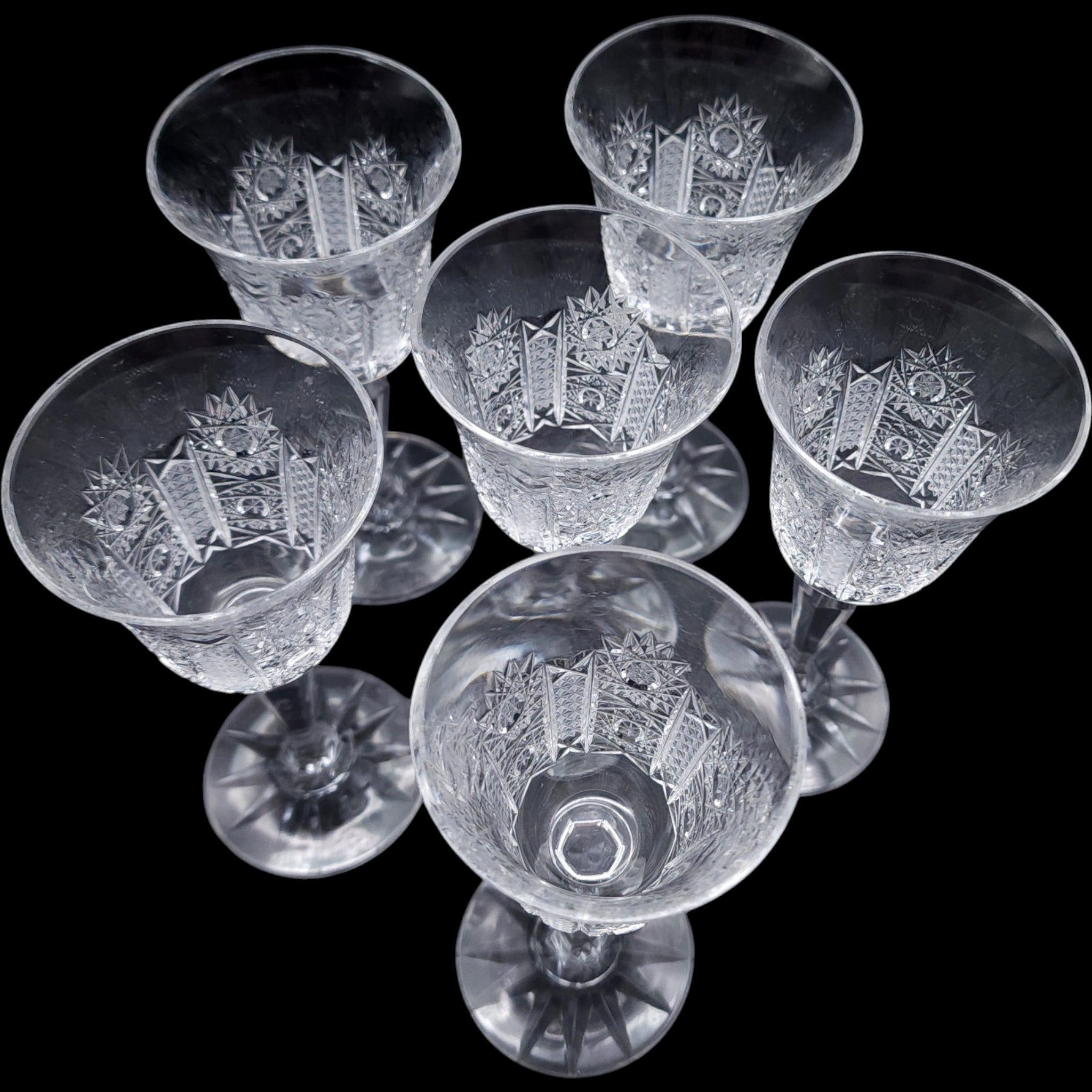 Vintage Cut Crystal Cordial Wine Glasses Set of 6