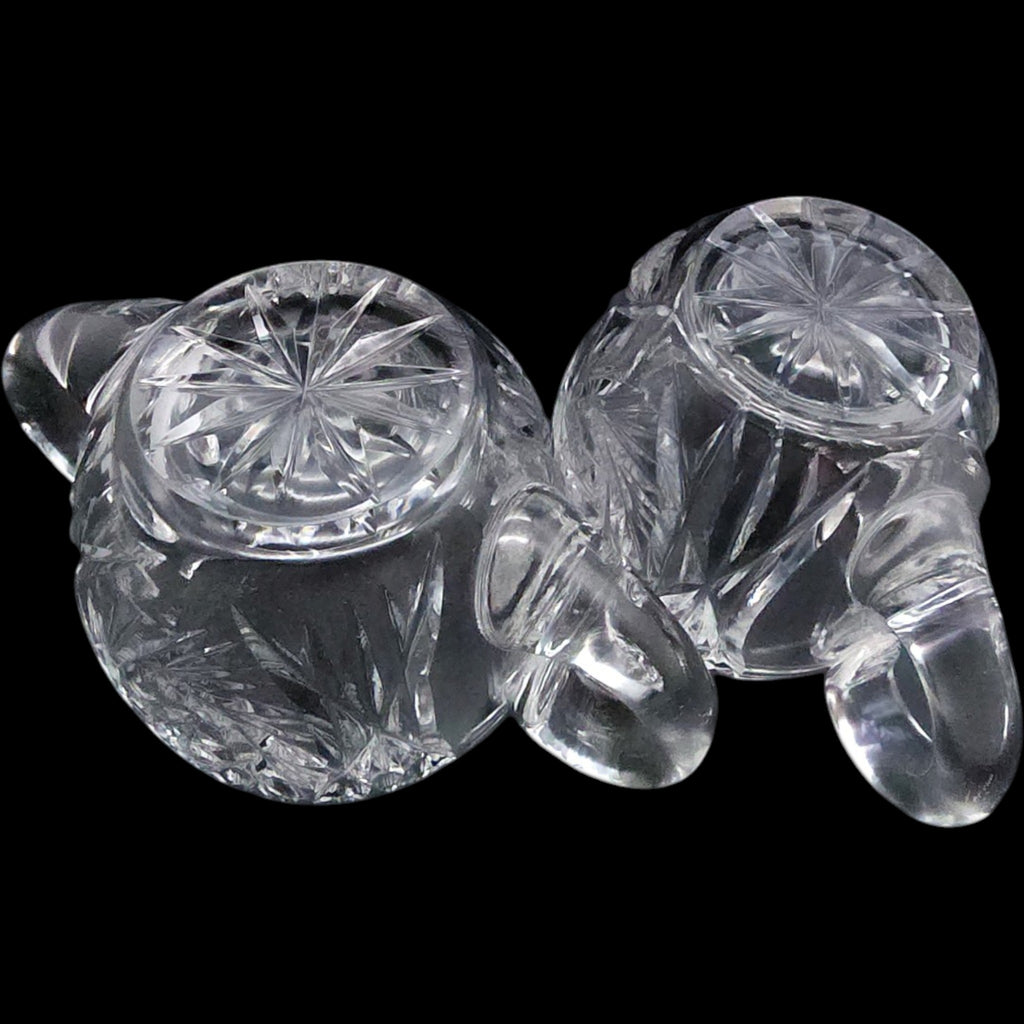 Cut Crystal Creamer and Sugar Bowl Set, Pinwheel Starburst Glass