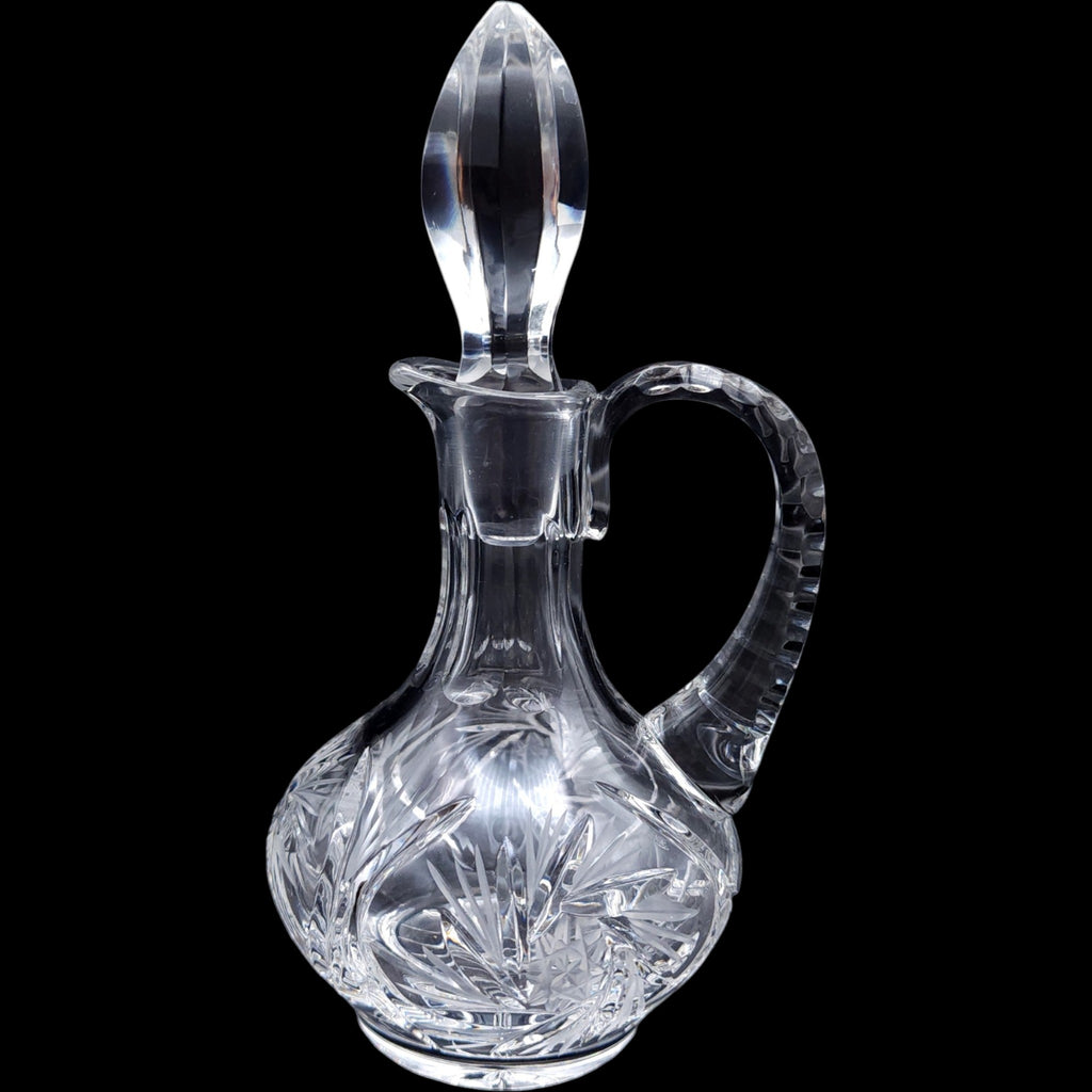 Vintage Cut Crystal Cruet Decanter with Stopper & Handle