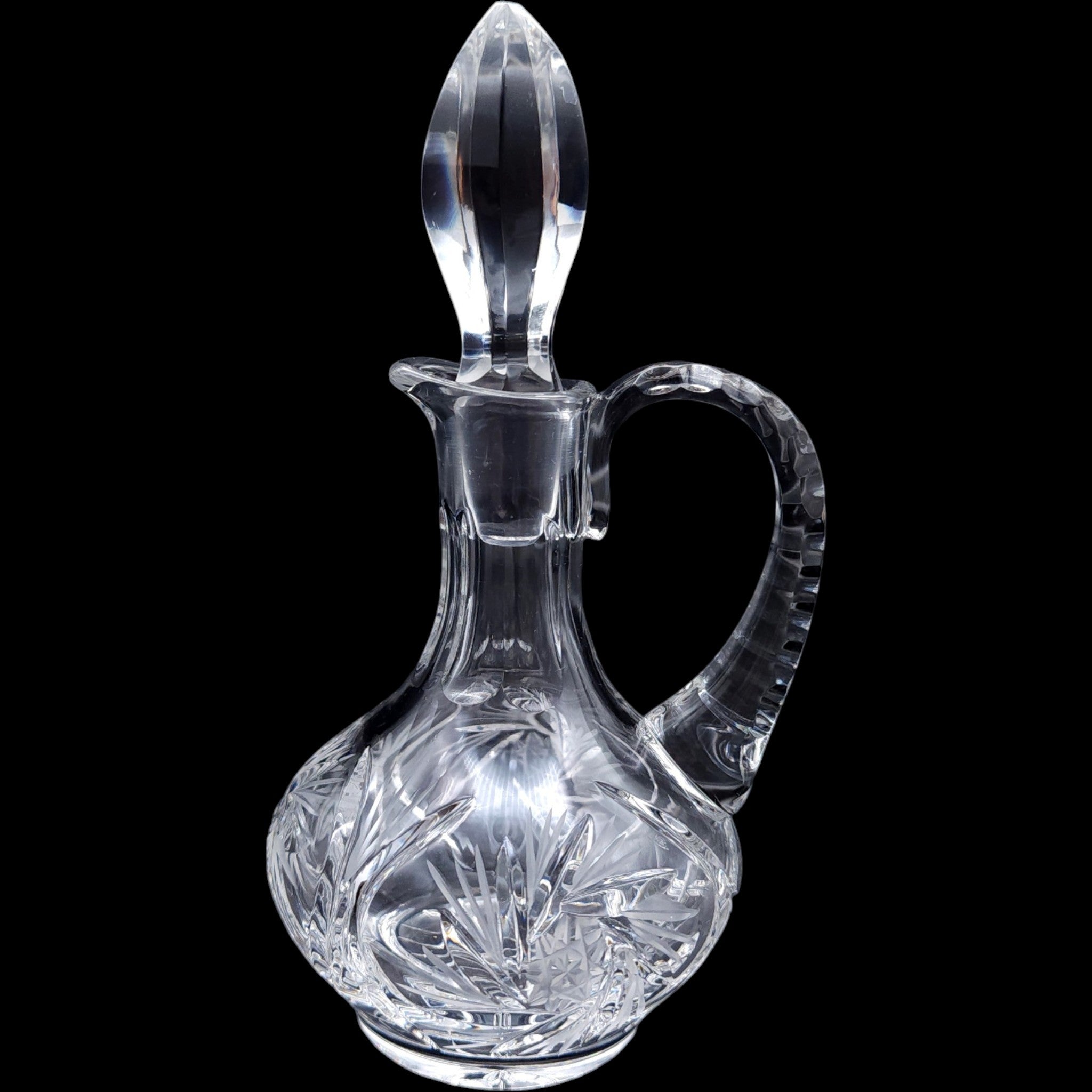 Vintage Cut Crystal Cruet Decanter with Stopper & Handle