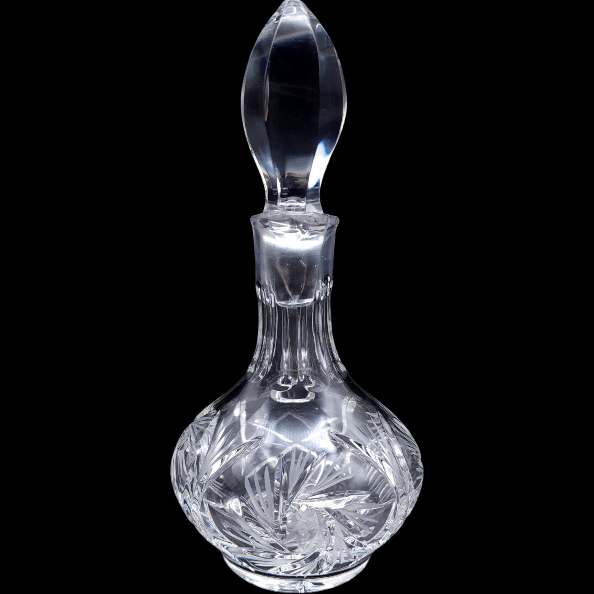 Vintage Cut Crystal Cruet Decanter with Stopper & Handle