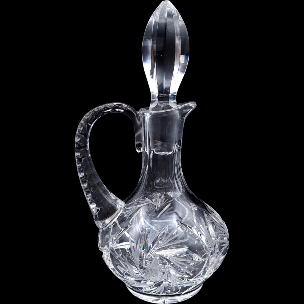 Vintage Cut Crystal Cruet Decanter with Stopper & Handle