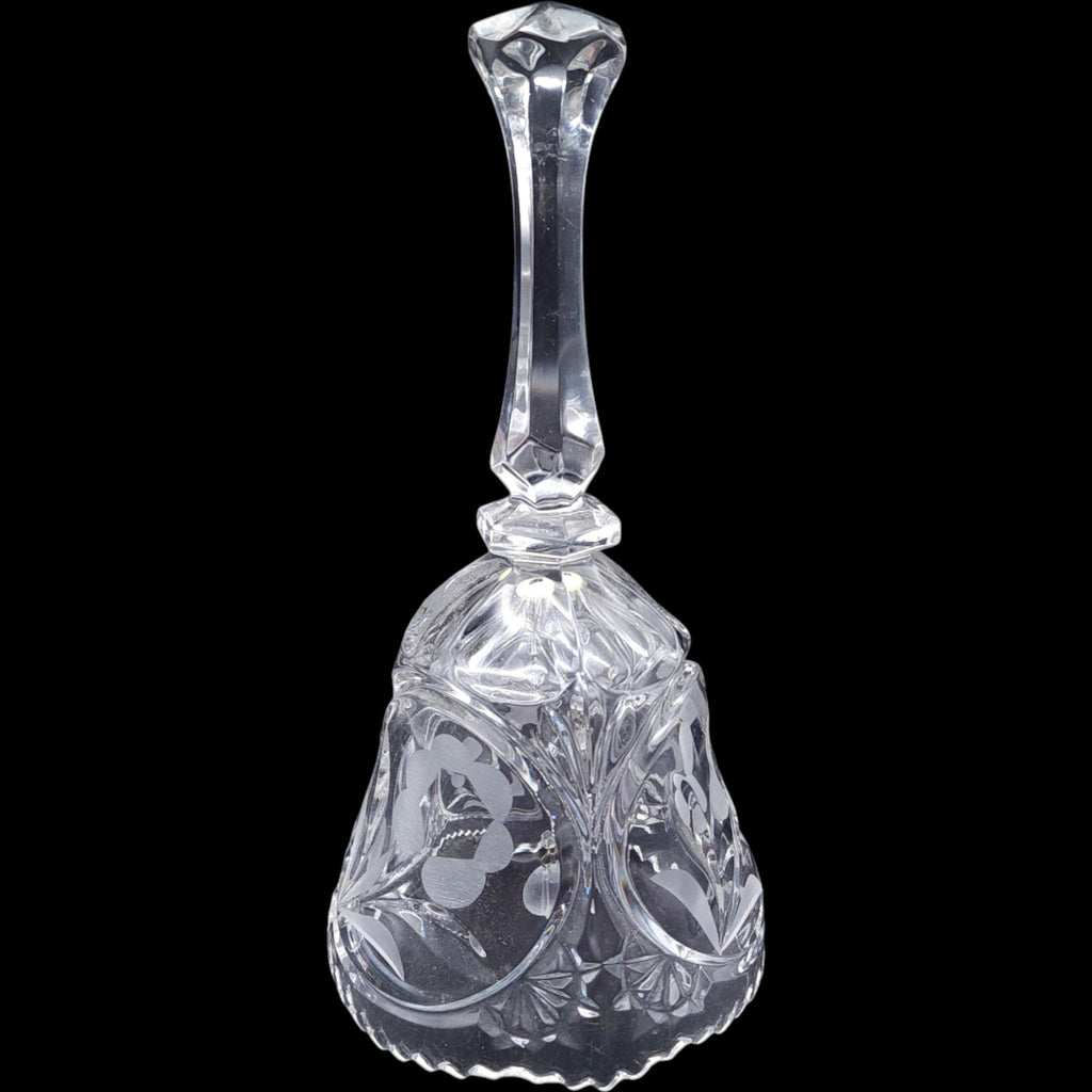 Vintage Cut Crystal Floral Bell with Frosted Flower Details 7 3/4"