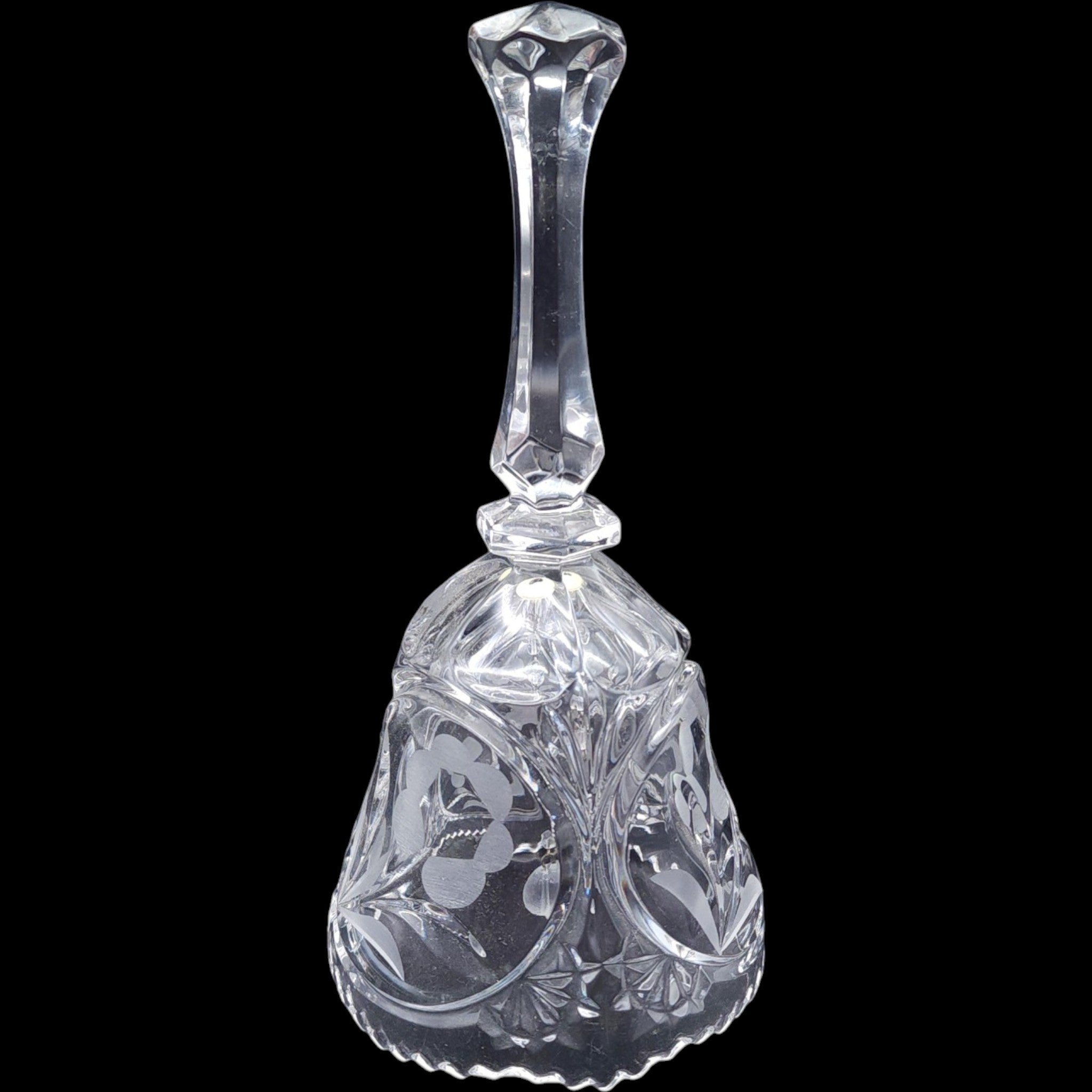 Vintage Cut Crystal Floral Bell with Frosted Flower Details 7 3/4"