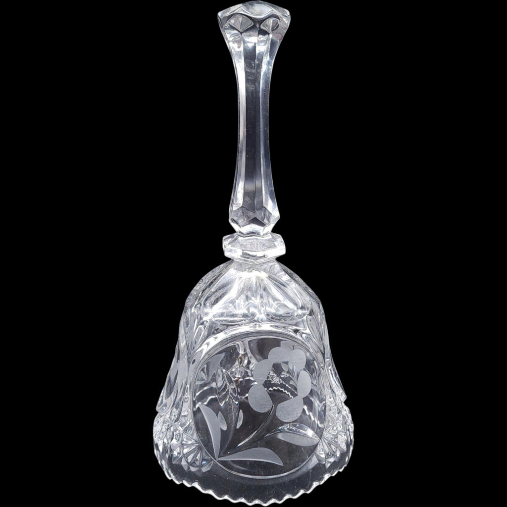 Vintage Cut Crystal Floral Bell with Frosted Flower Details 7 3/4"